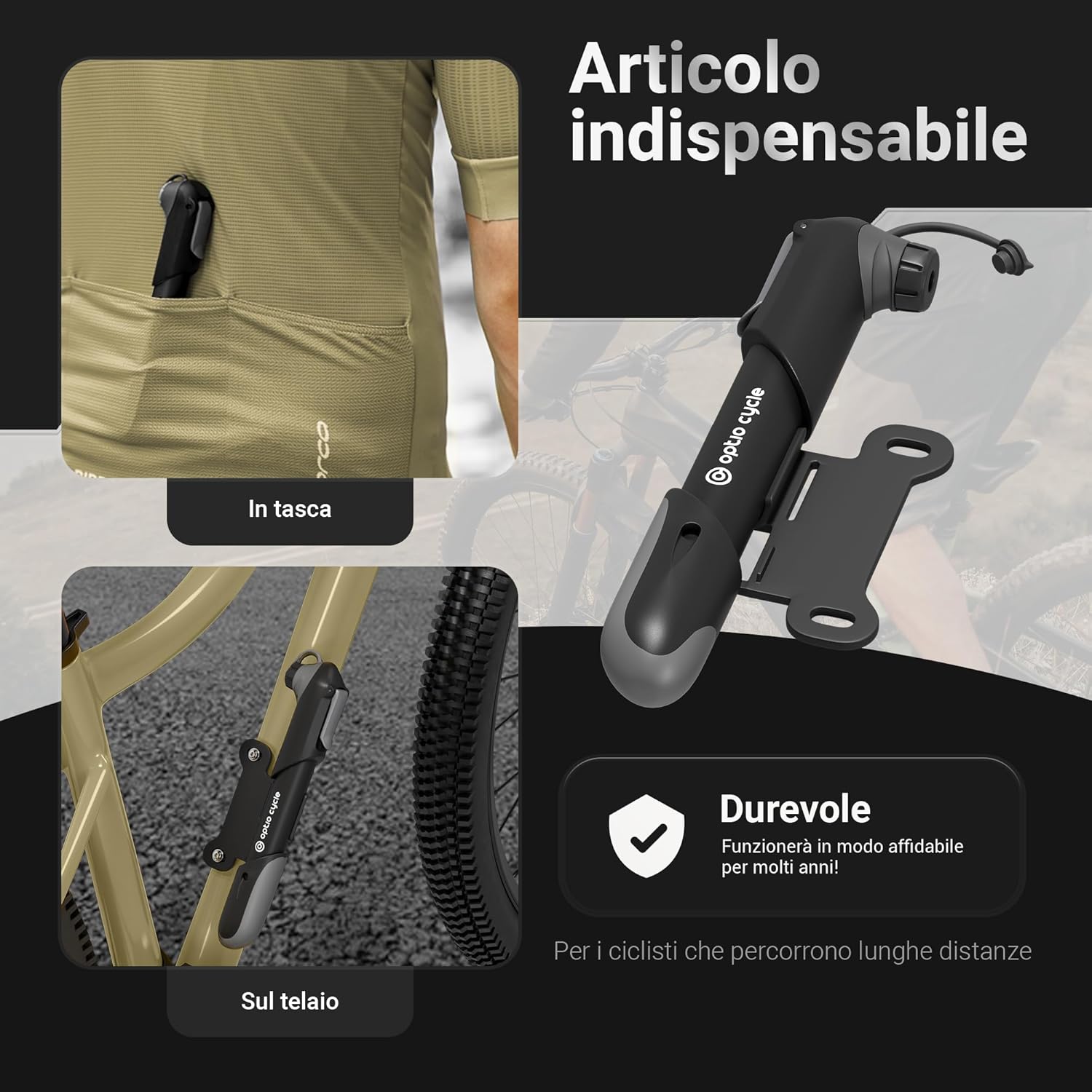 Optio Cycle Mini Pompa Bici Portatile 120 PSI - immagine 5