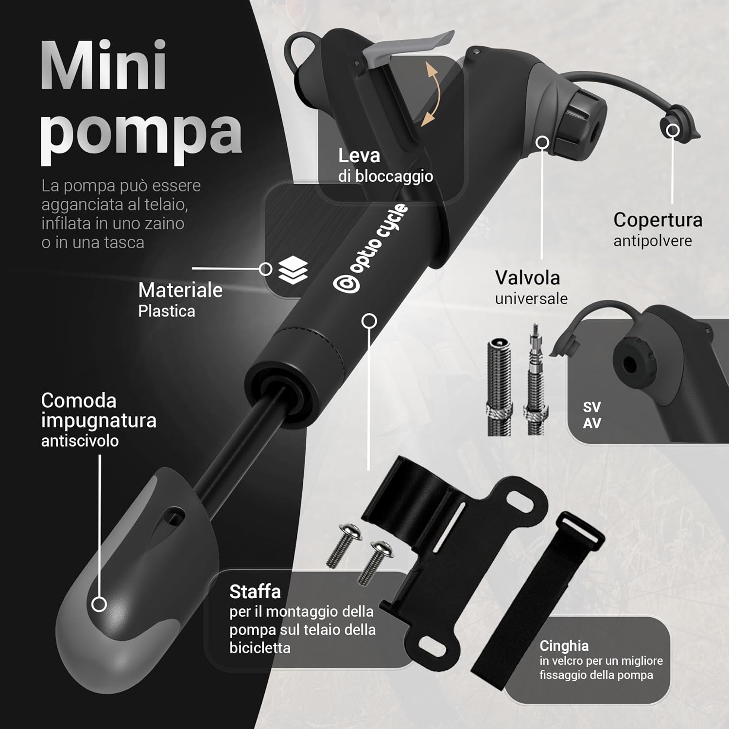 Optio Cycle Mini Pompa Bici Portatile 120 PSI - immagine 6