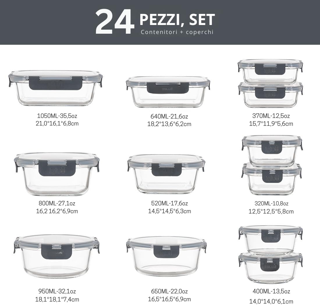 Igluu Meal Prep - Contenitori in Vetro con Coperchi (12 pz) - immagine 2