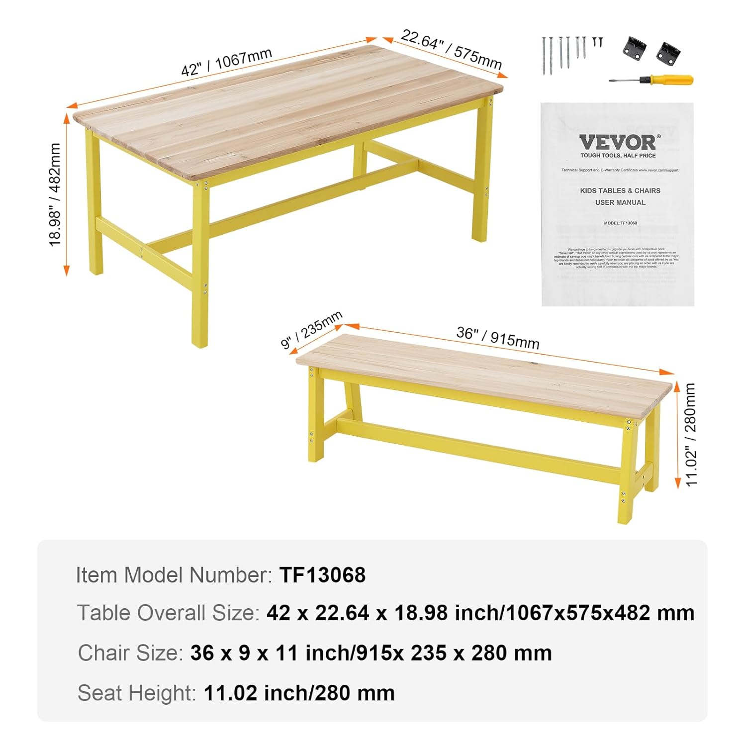 Vevor Mobili per Bambini - 1 Tavolo e 2 Panchine - immagine 7