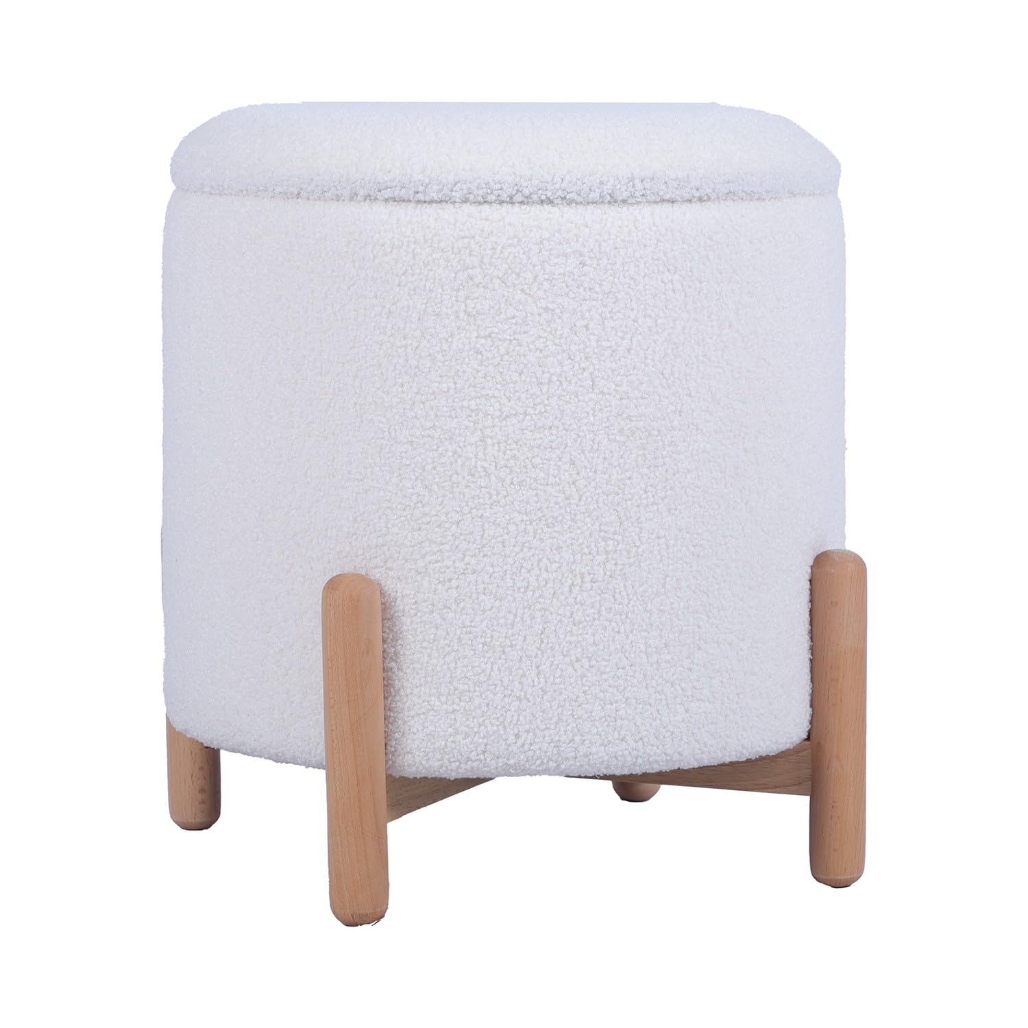DRW Pouf con stoccaggio in legno naturale rivestito in bianco 41x41x40 cm