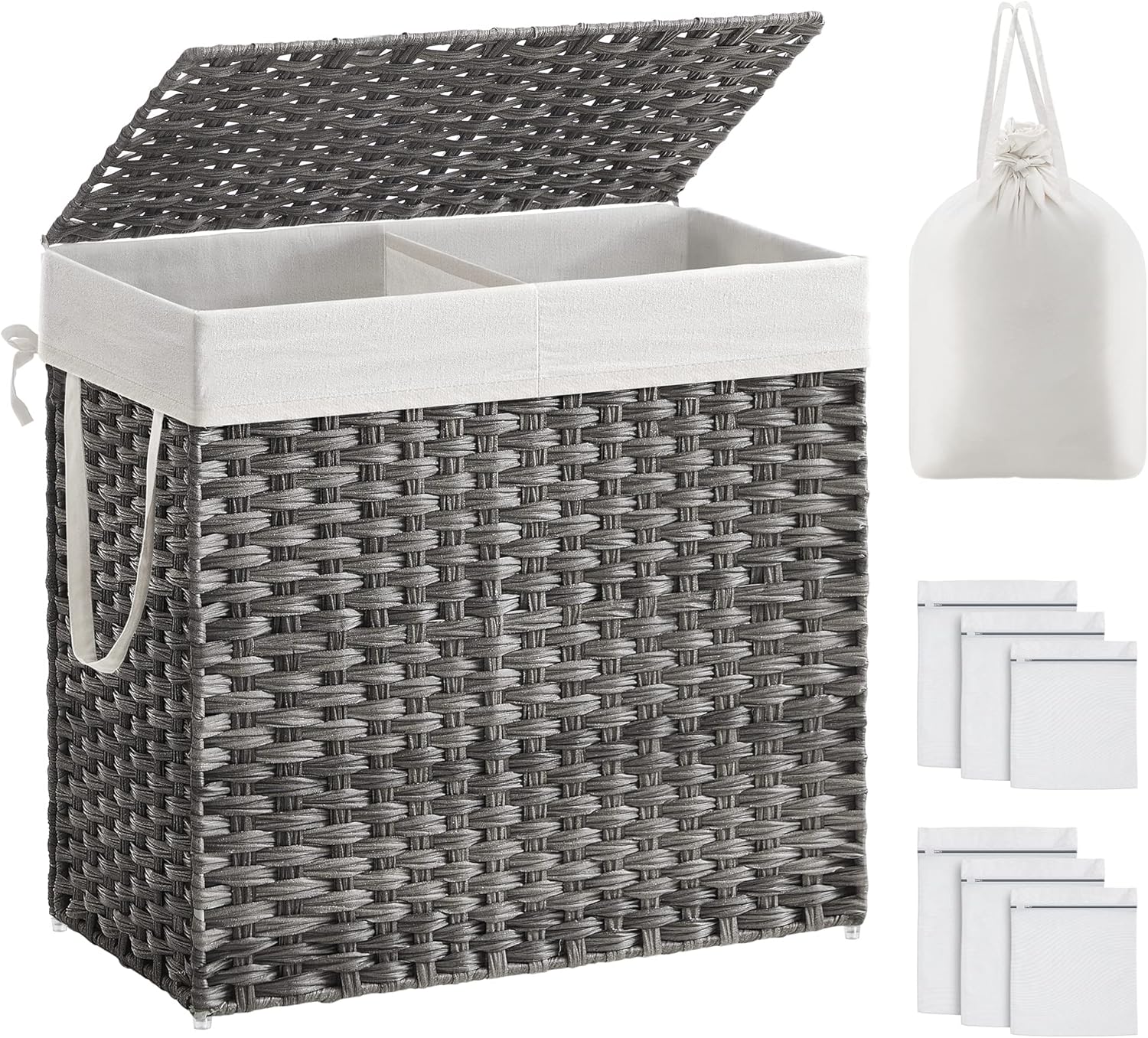 Songmics Cesto Portabiancheria 130L con Coperchio, Grigio