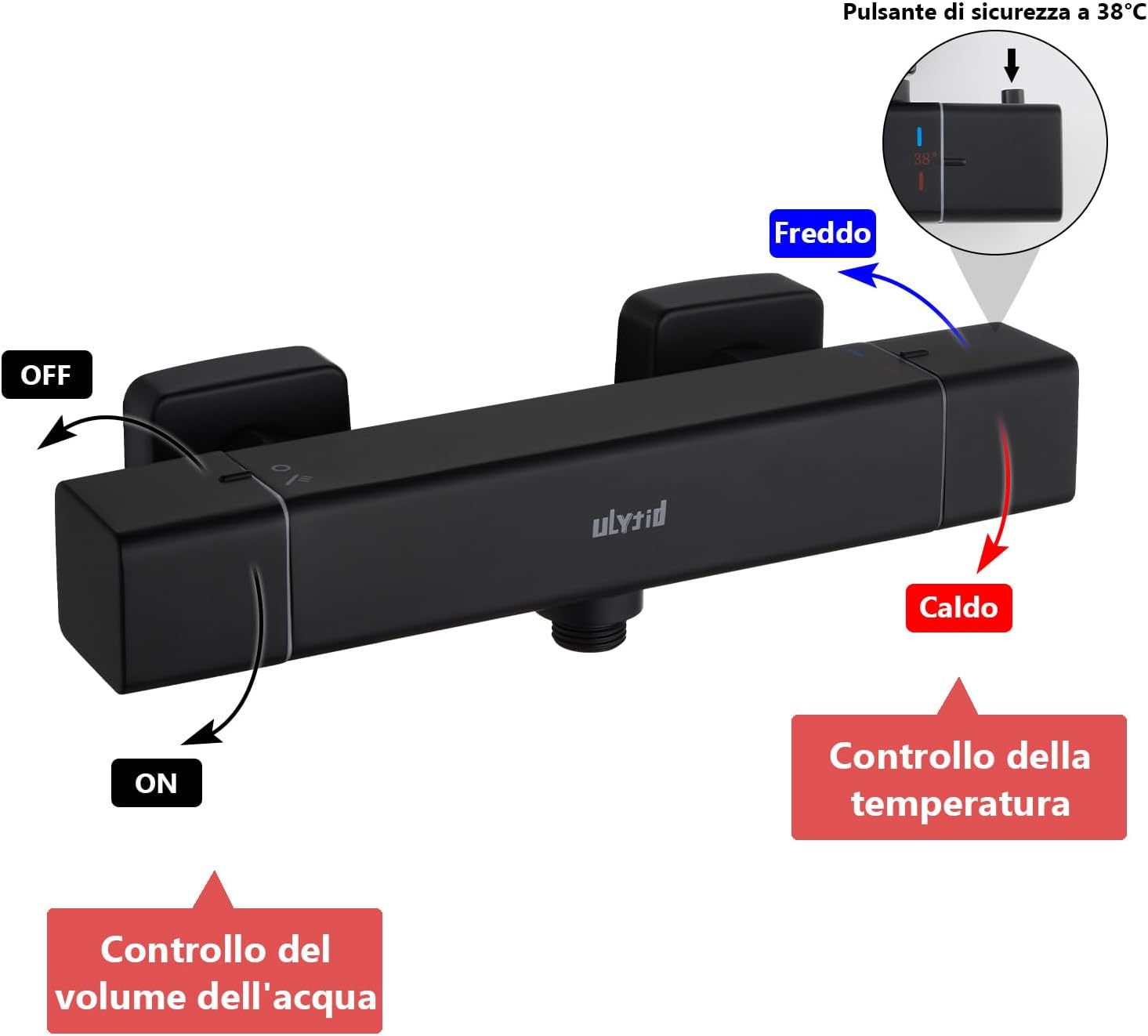 Ulytid Miscelatore Doccia Termostatico Nero - immagine 3