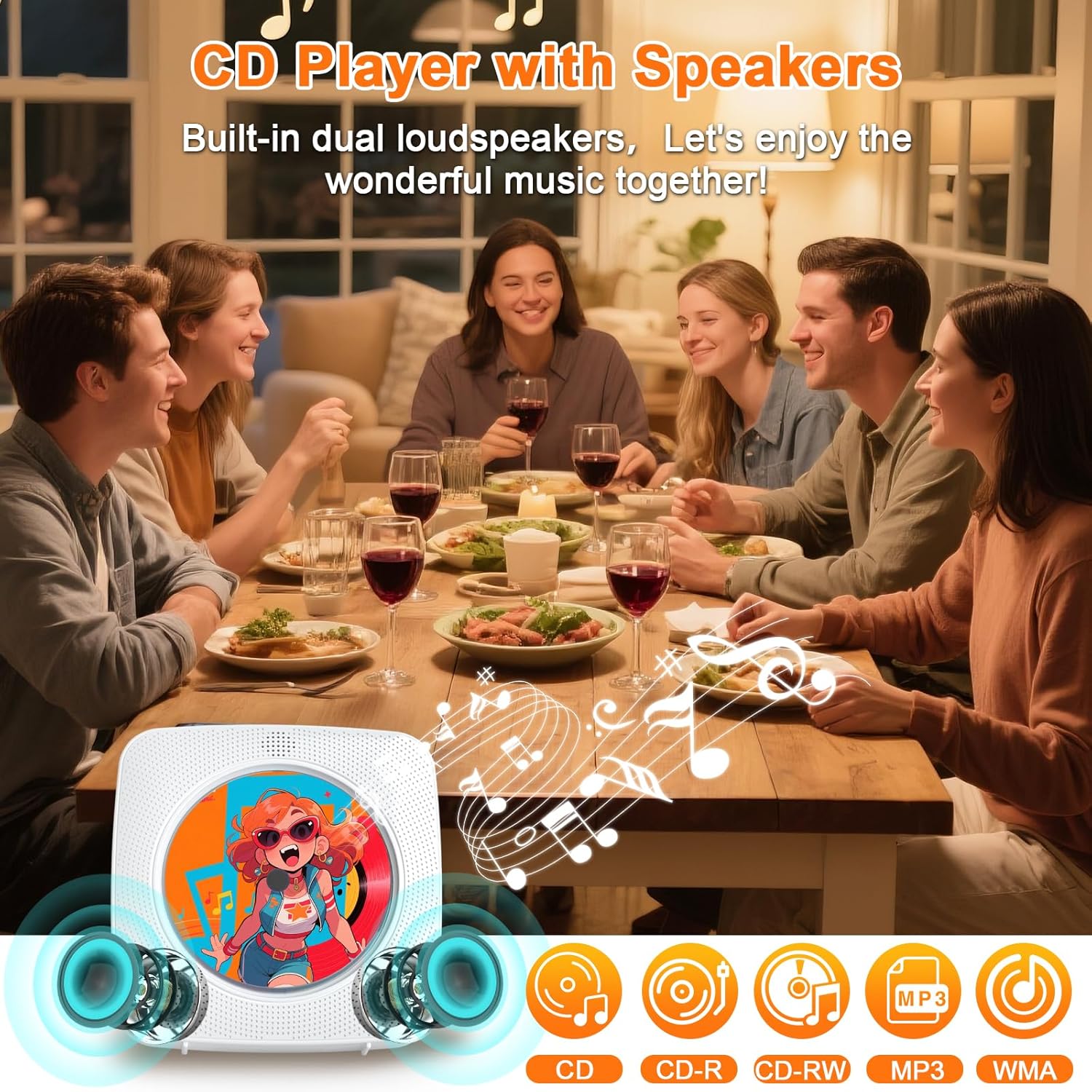 Gueray Lettore CD Portatile Hifi Bluetooth, Bianco - immagine 4