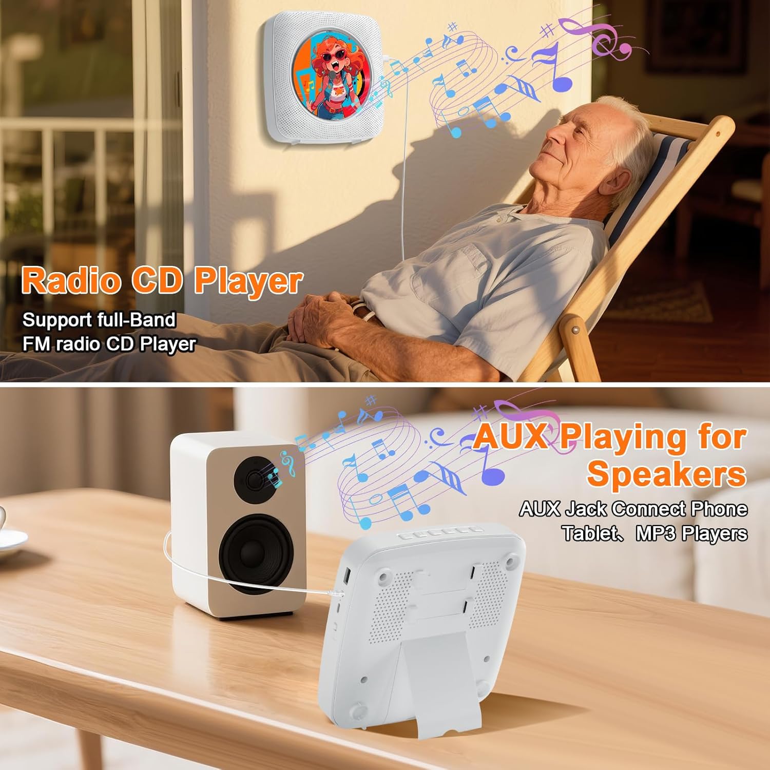 Gueray Lettore CD Portatile Hifi Bluetooth, Bianco - immagine 6