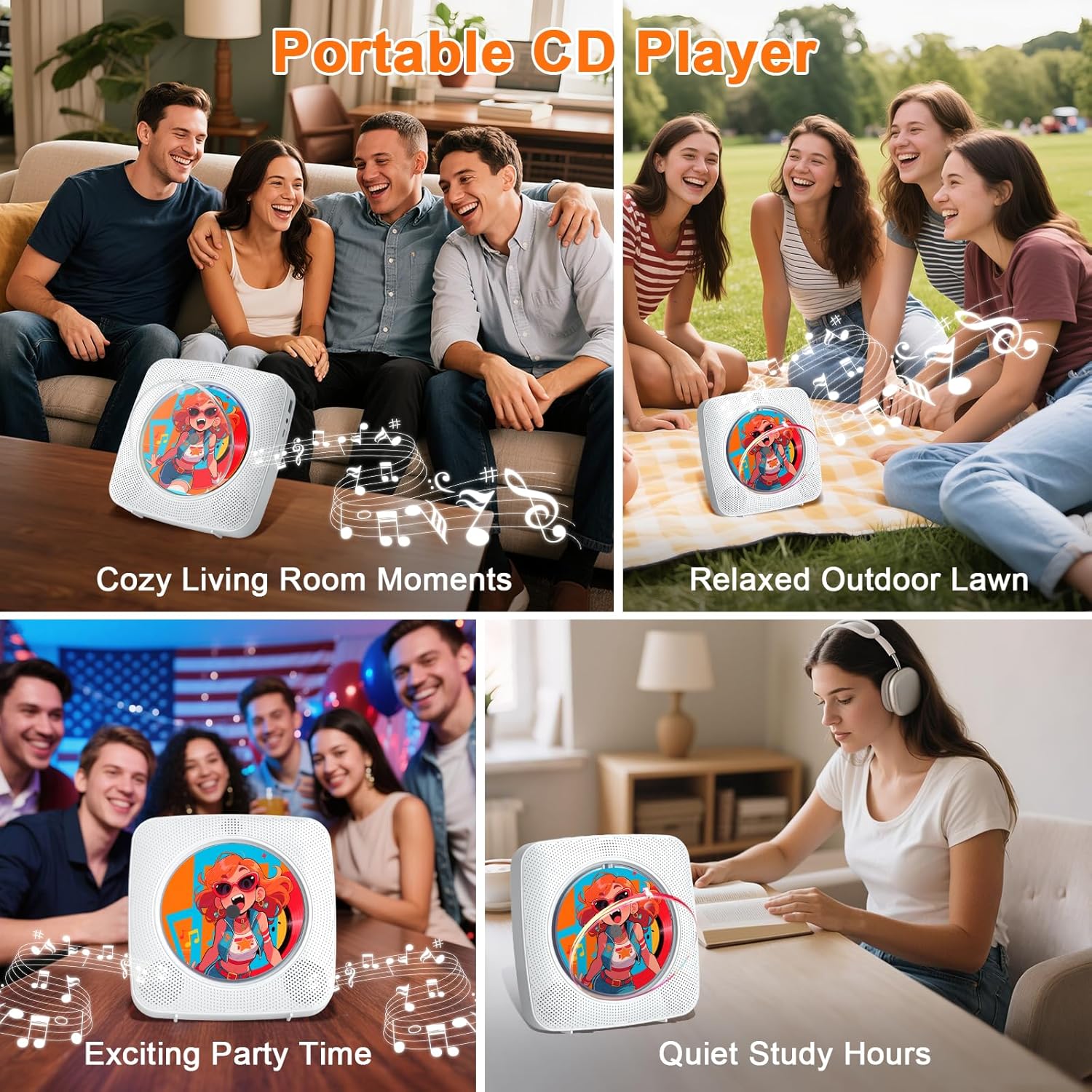 Gueray Lettore CD Portatile Hifi Bluetooth, Bianco - immagine 8