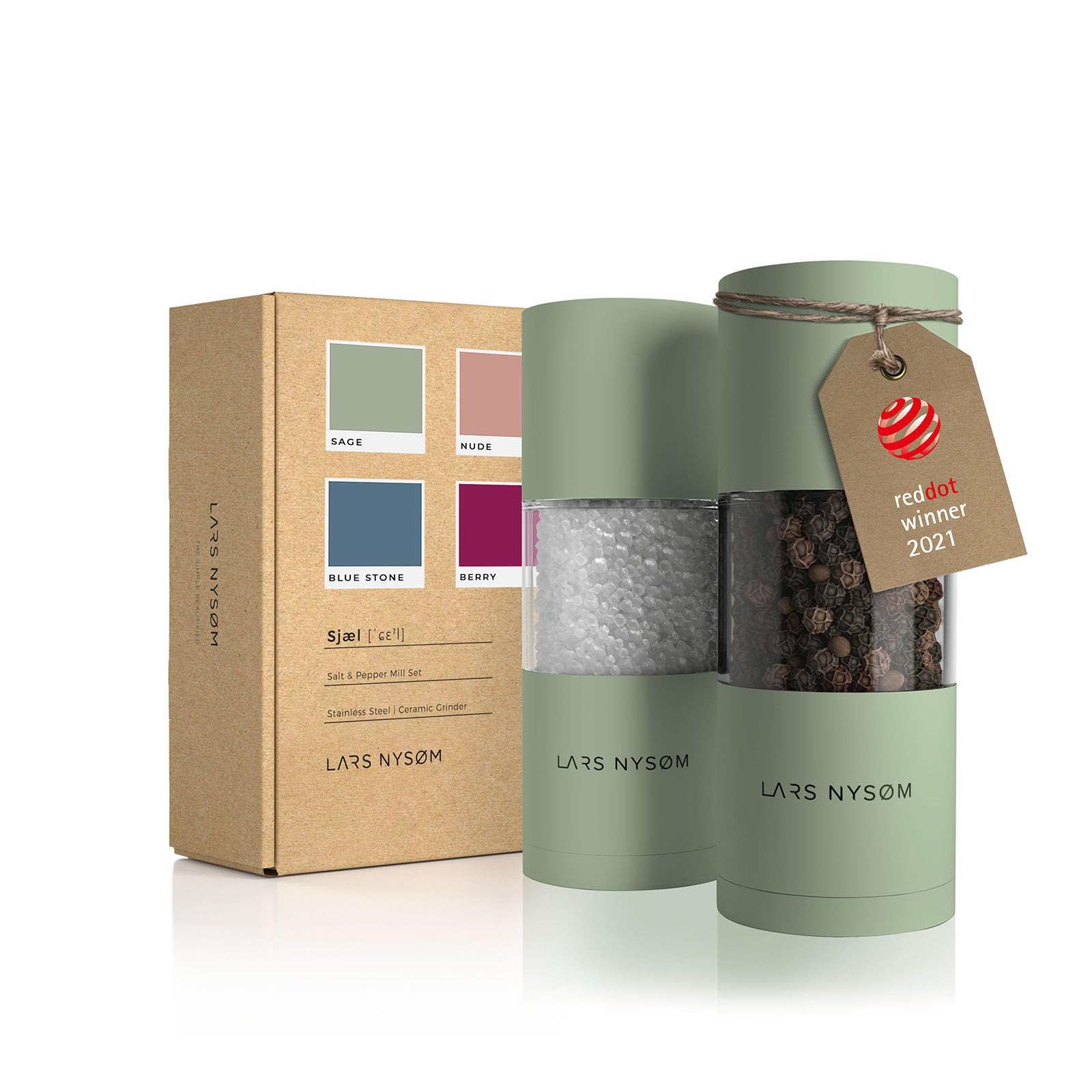 Lars Nysøm Set 2 Macine Sale e Pepe Acciaio Inox, Sage Green