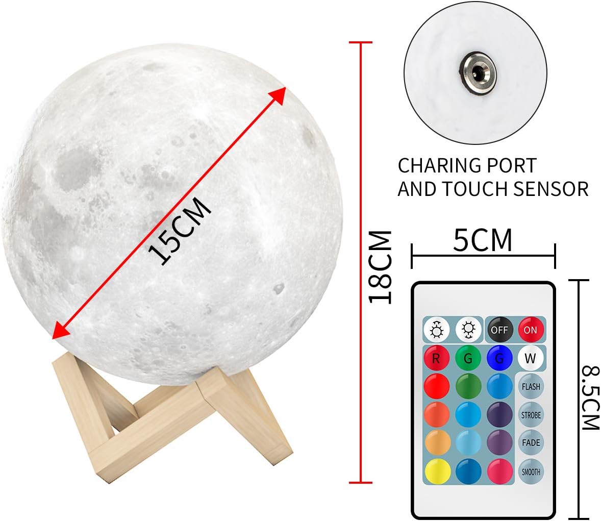 EXTSUD Lampada Lunare 3D Stampata LED dia. 15cm - immagine 4