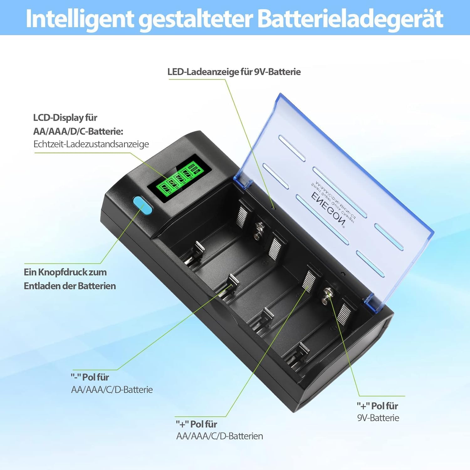 Enegon Caricabatterie Universale per Batterie Ricaricabili - immagine 4