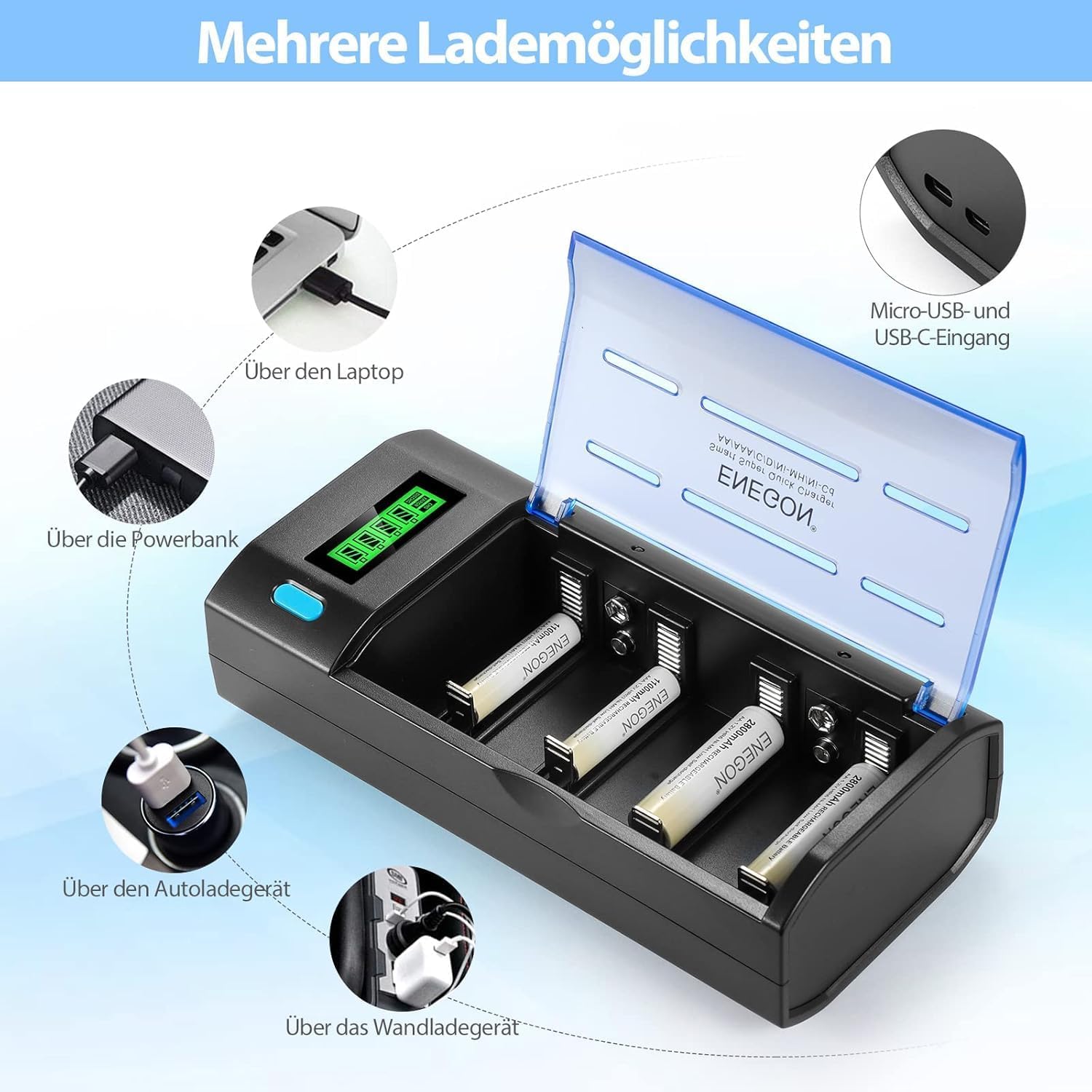 Enegon Caricabatterie Universale per Batterie Ricaricabili - immagine 5