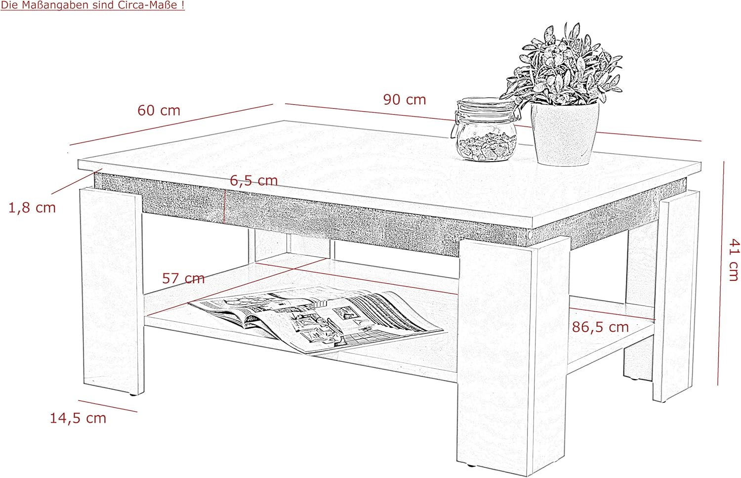 Apollo Tim II Tavolino da Salotto 60x90x41cm - immagine 2