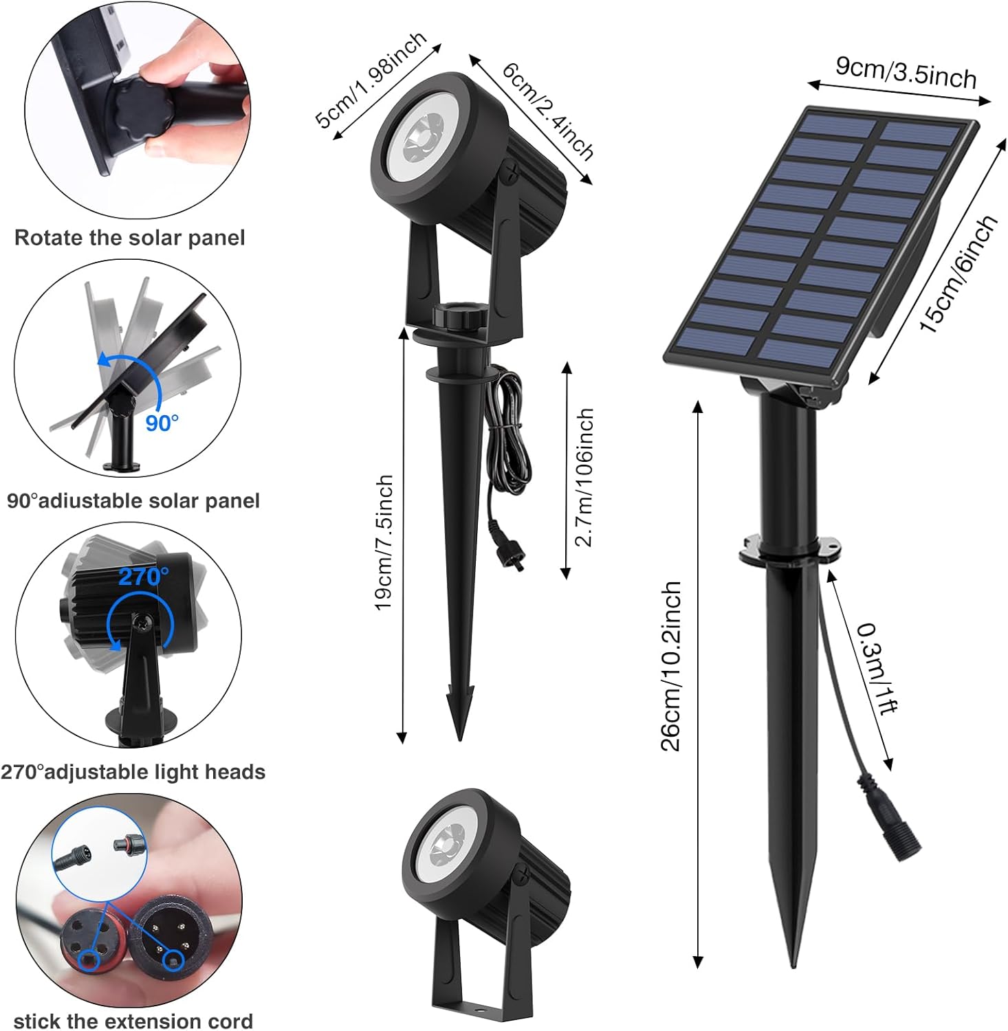 T-sunus Faretti Solari Esterno 2 Pezzi, Bianche Calde - immagine 6