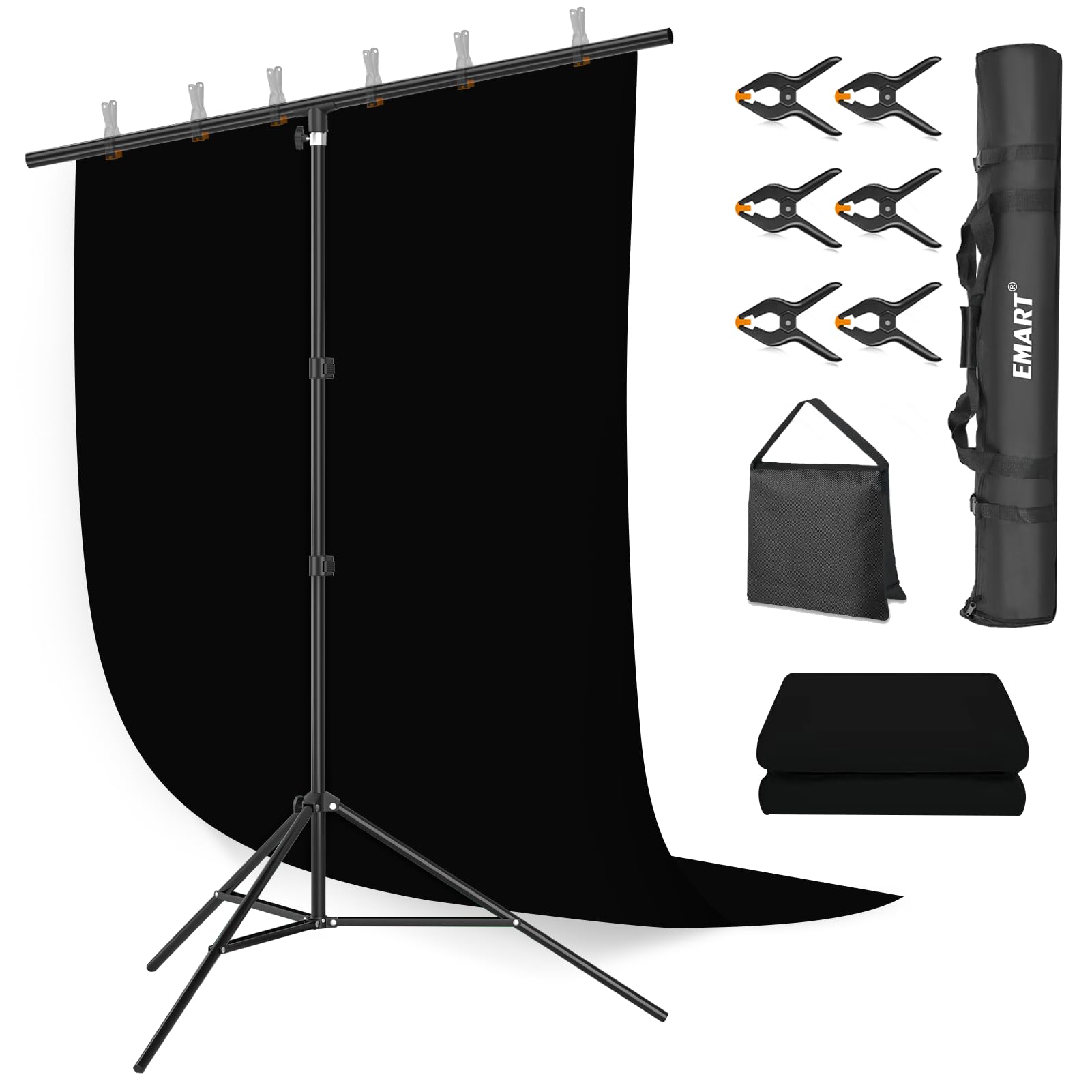 Emart Fondale Nero con Supporto 1.5x2m per Studio Fotografico