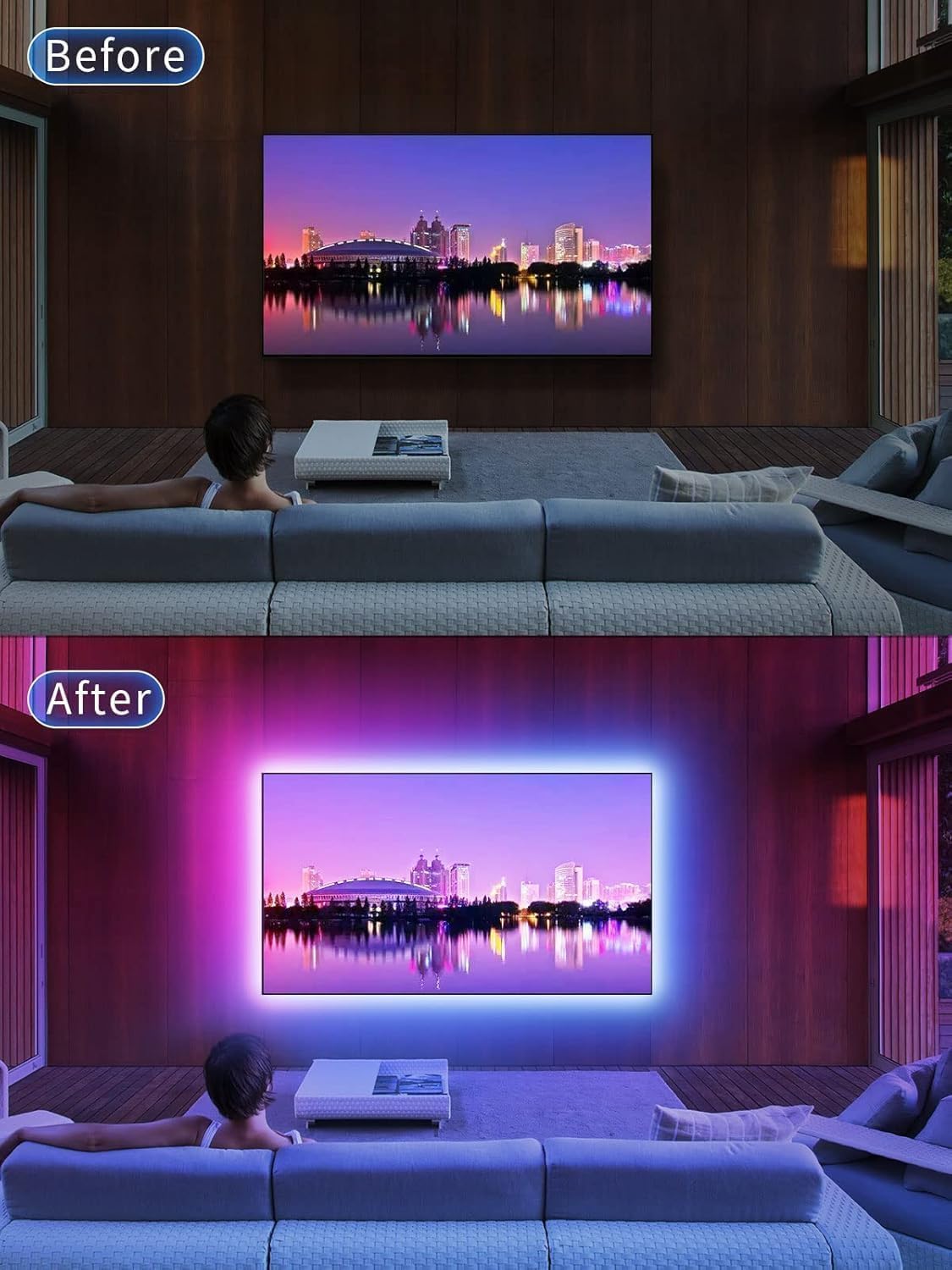 Gipoyent TV LED Lights 13.1Ft - RGB, Bluetooth - immagine 4