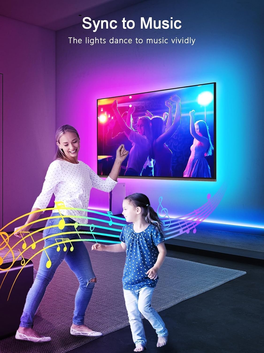 Gipoyent TV LED Lights 13.1Ft - RGB, Bluetooth - immagine 5