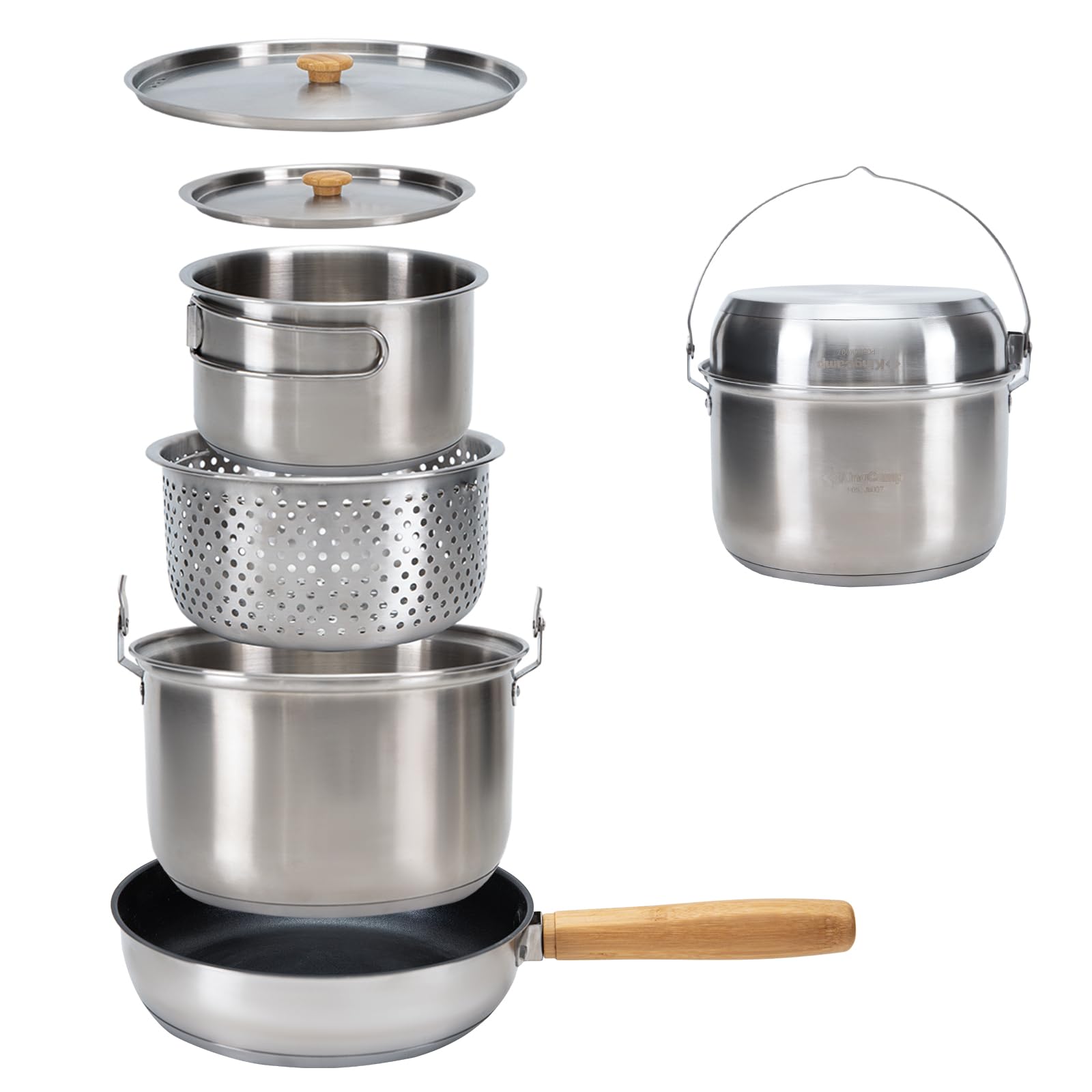 KingCamp Set di pentole da campeggio in acciaio inox, per fornelli da campeggio