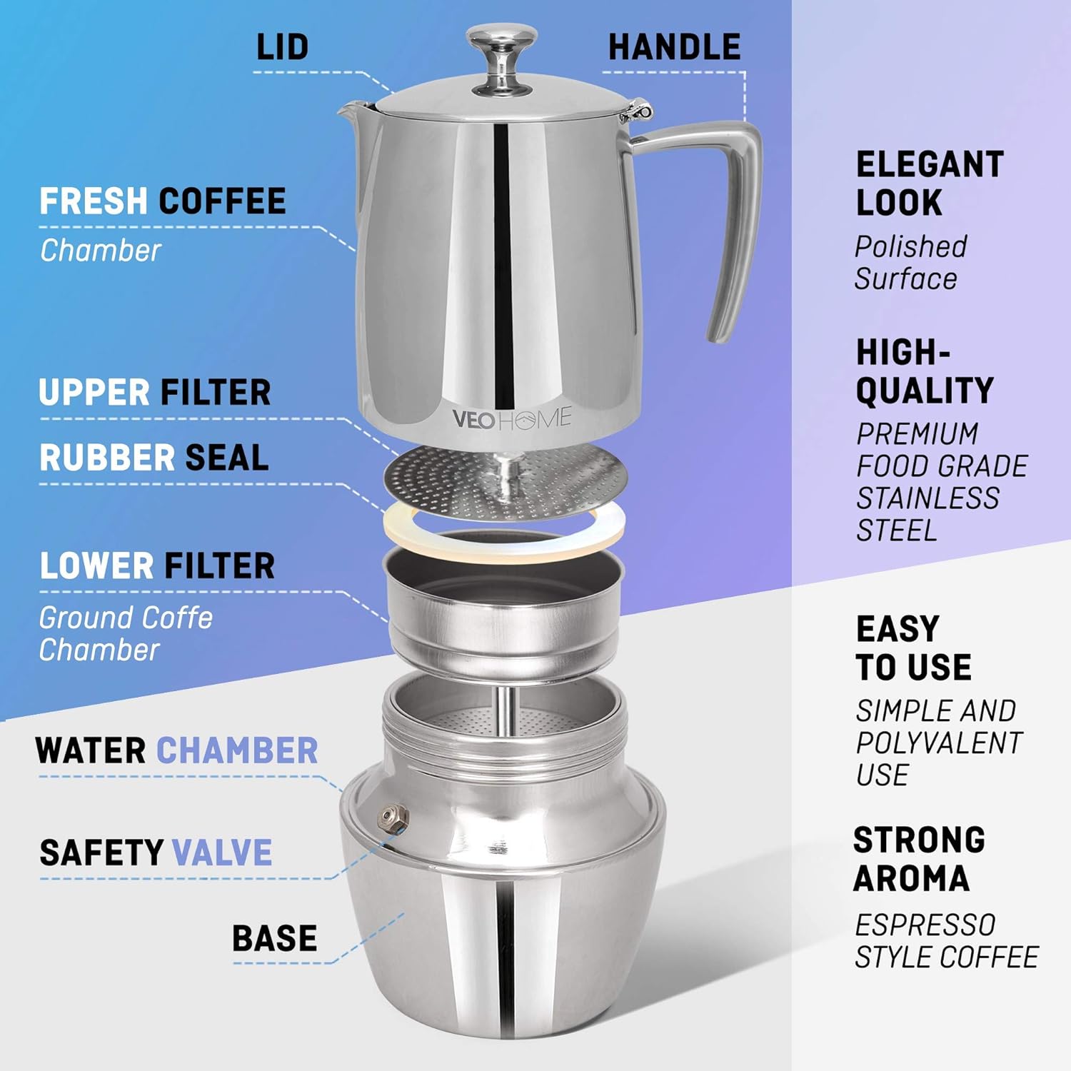 Veohome Caffettiera Induzione 10 Tazze 500 ml - immagine 2