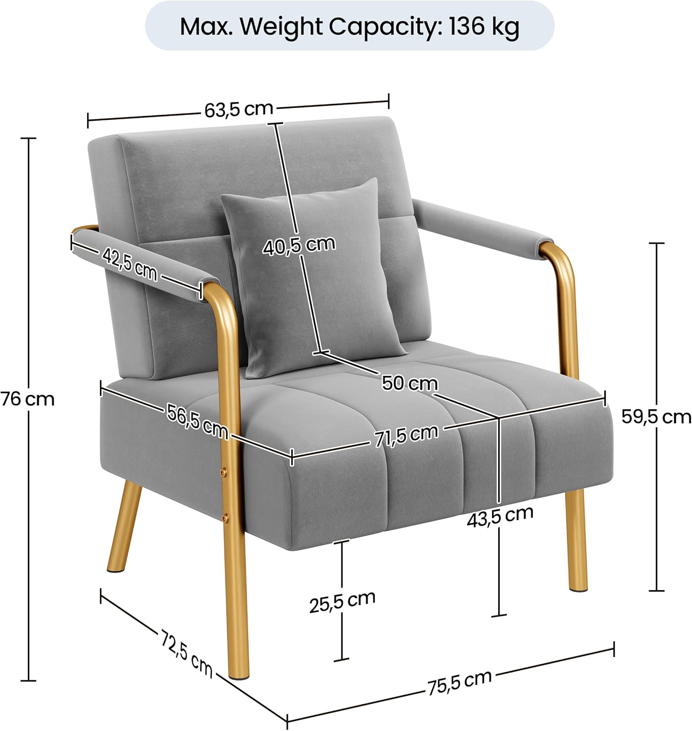 Yaheetech Divano Singolo in Velluto Grigio Chiaro - immagine 3