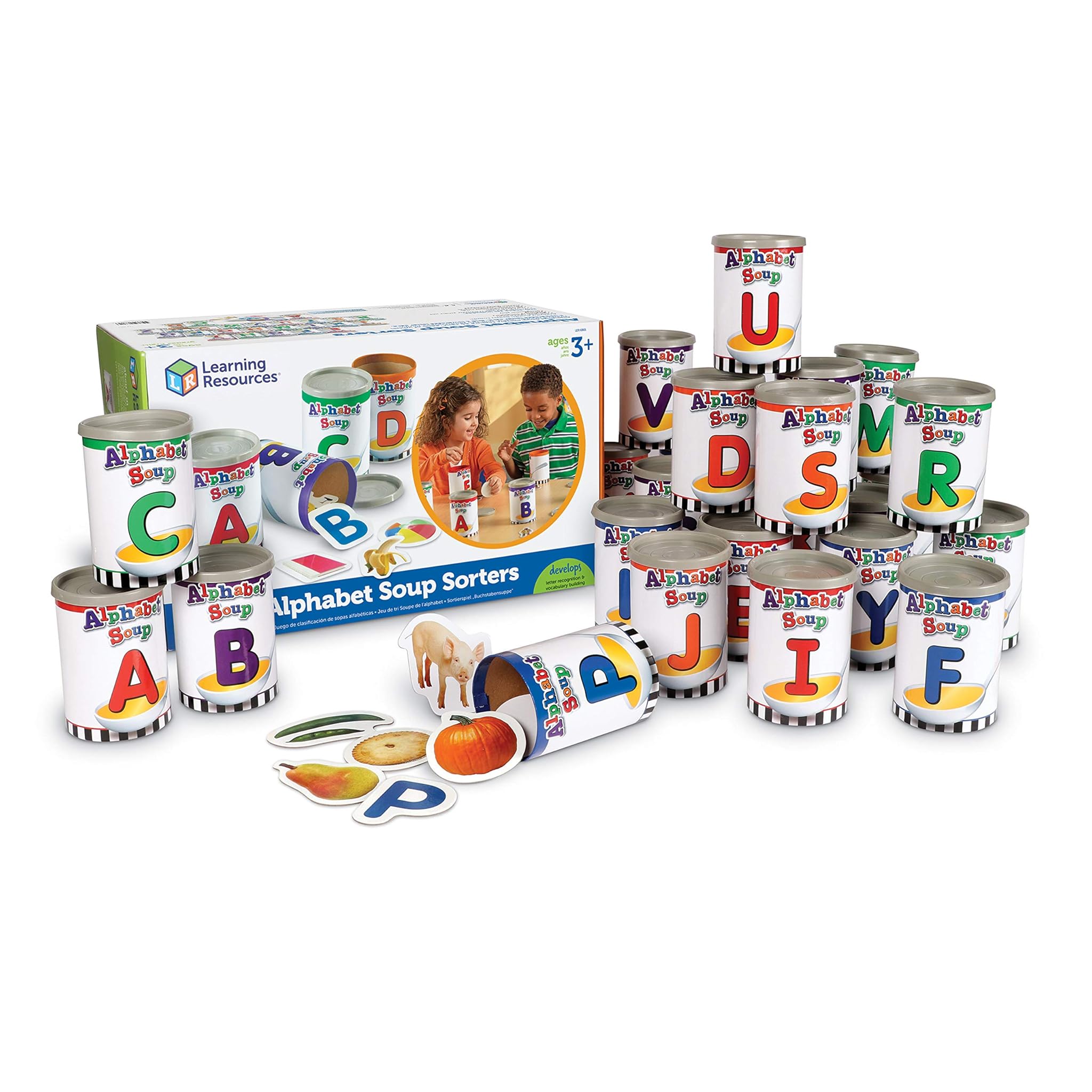 Learning Resources Barattoli di zuppa per classificare con alfabeto