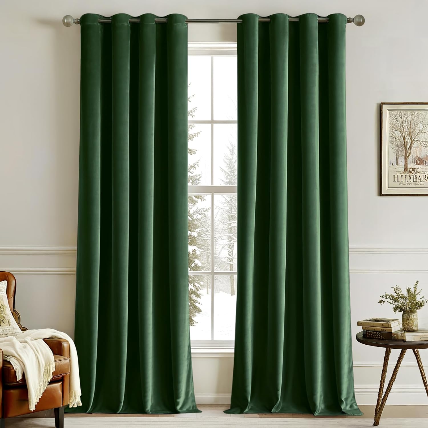 Miulee Tende Velluto Verde Scuro 140x300cm, 2 Pezzi - immagine 1