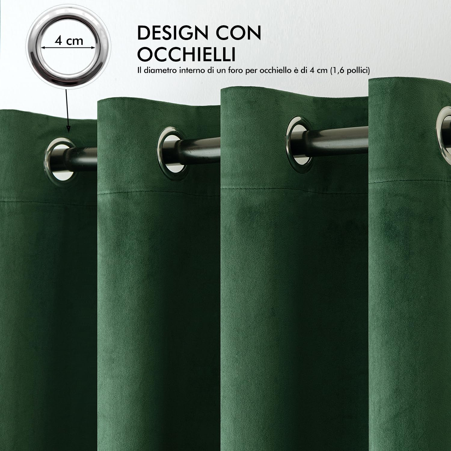 Miulee Tende Velluto Verde Scuro 140x300cm, 2 Pezzi - immagine 4