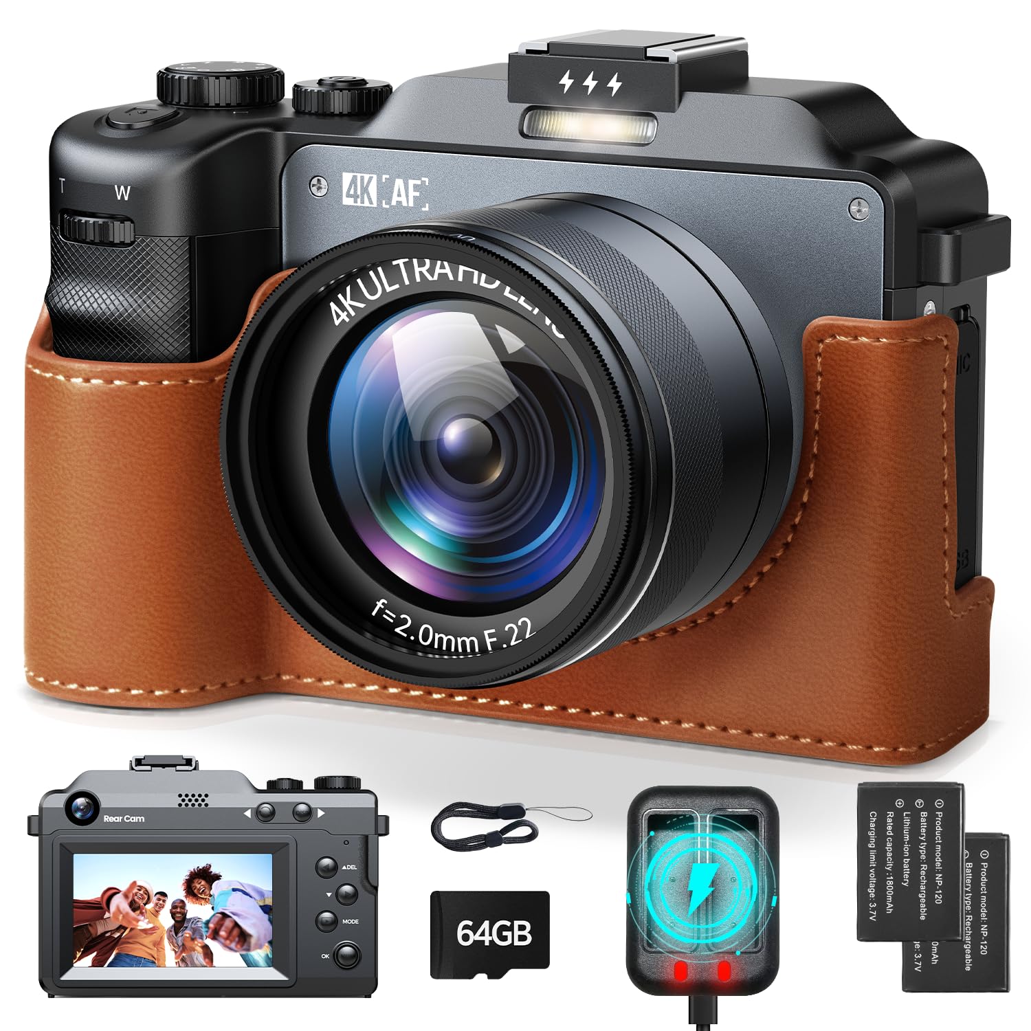 Fotocamera Digitale 4K 64MP con Scheda 64GB