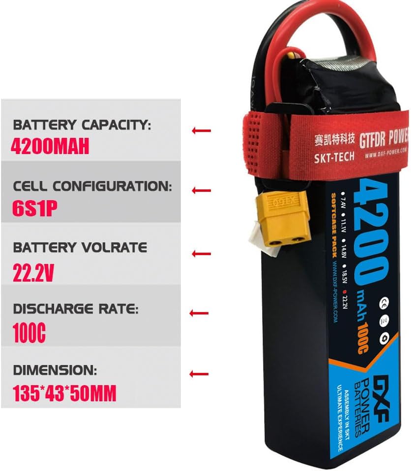 Dxf 6S RC Lipo Batteria 4200 mAh 22.2V 100C (2 pezzi) - immagine 2