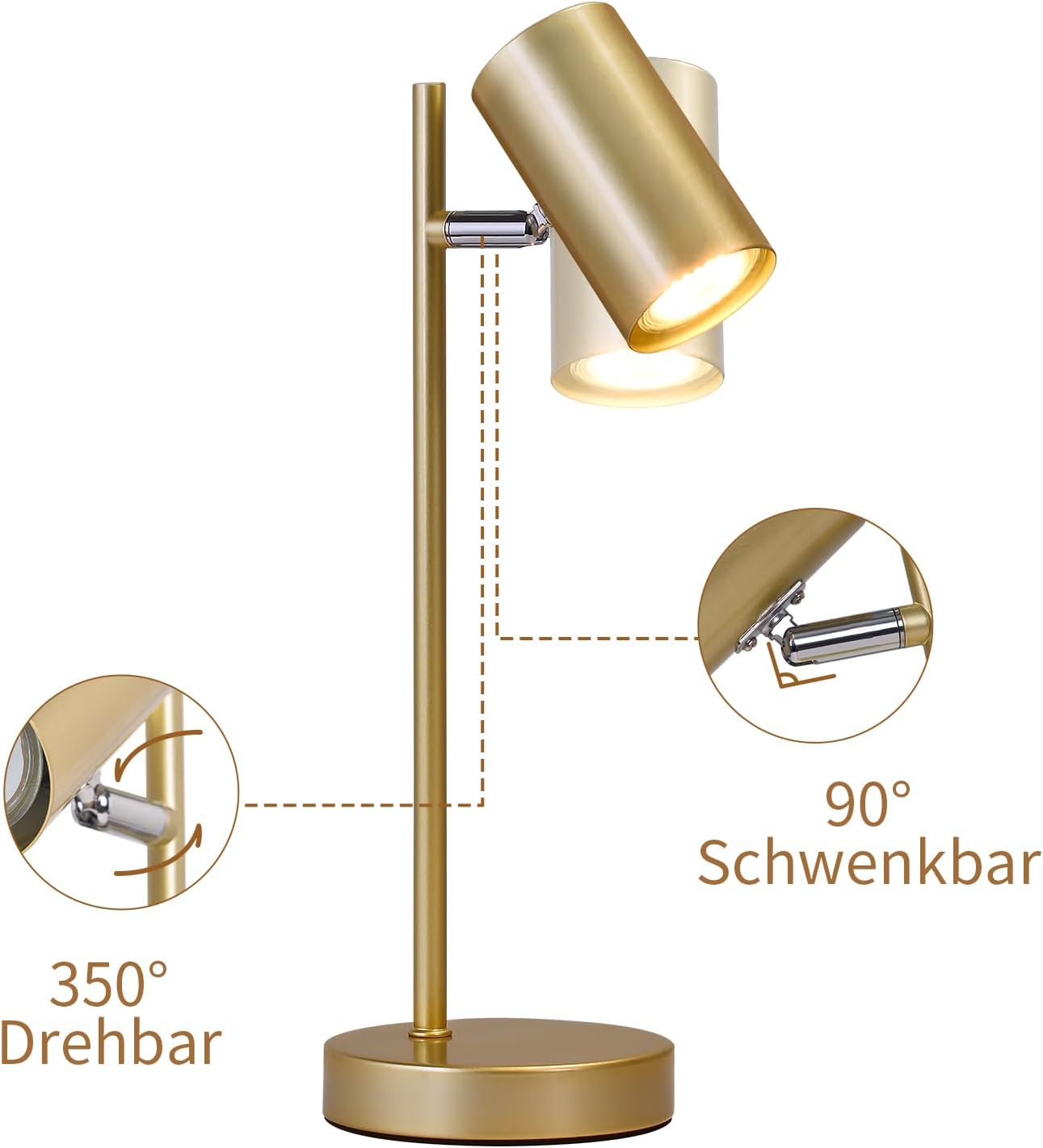 Lampada da Tavolo Girevole GU10 in Metallo, Oro - immagine 4
