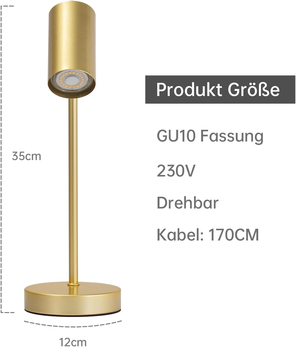 Lampada da Tavolo Girevole GU10 in Metallo, Oro - immagine 5