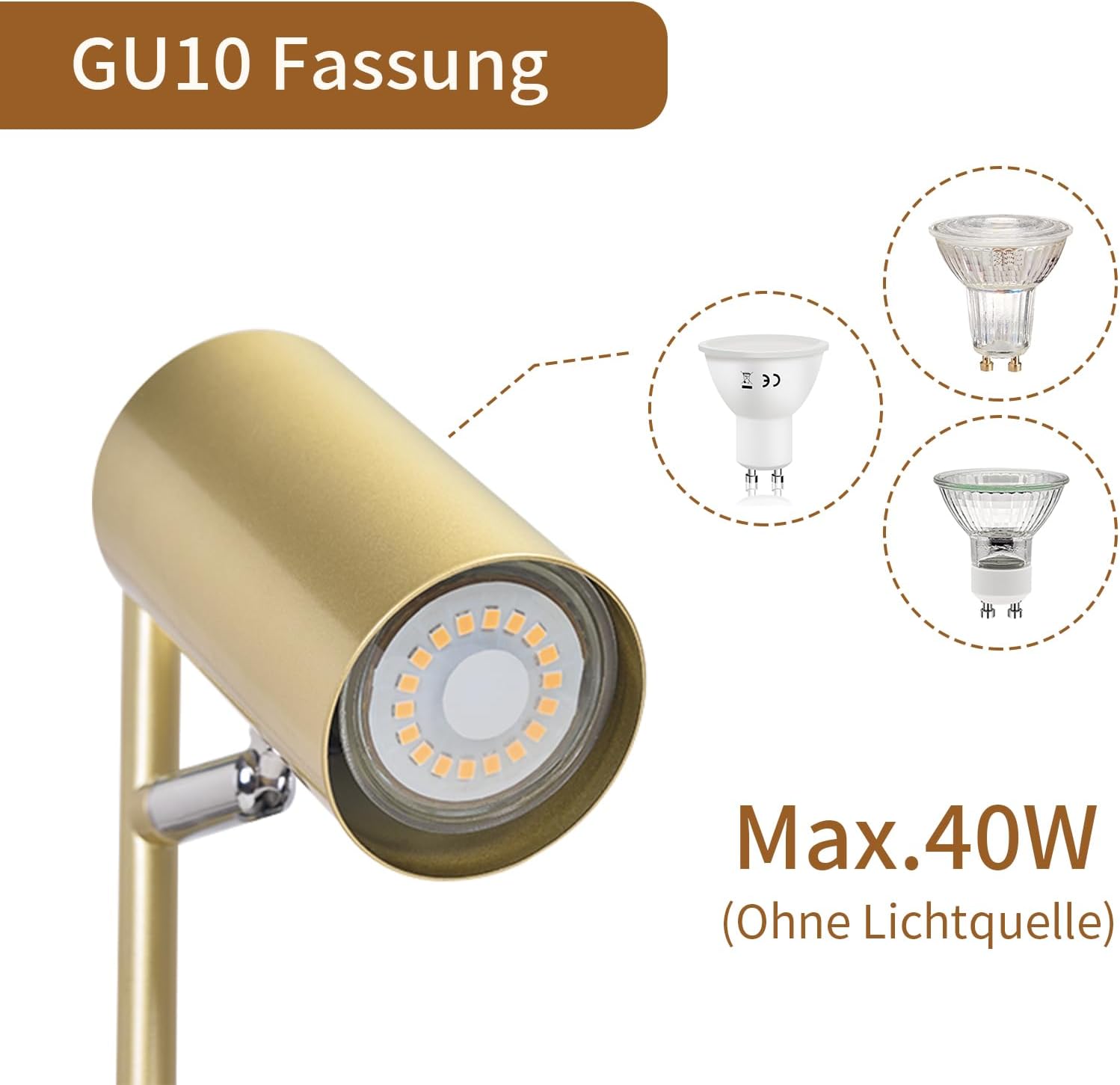 Lampada da Tavolo Girevole GU10 in Metallo, Oro - immagine 6