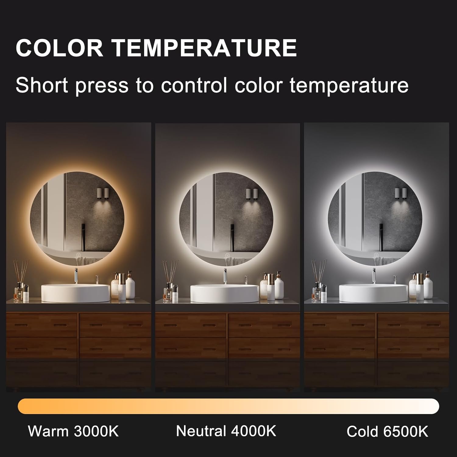 Mygiivovo Specchio da Parete Rotondo Bagno 60cm LED - immagine 5