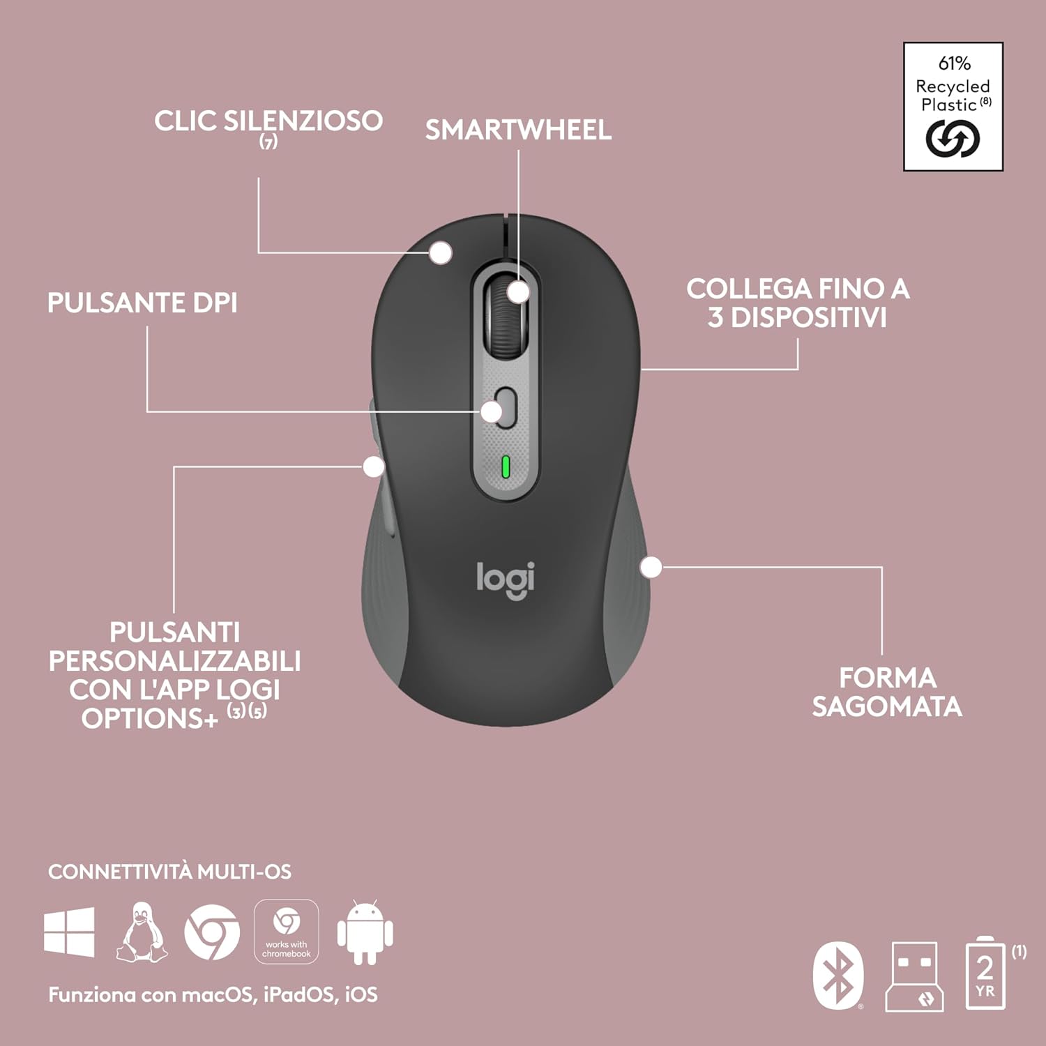 Logitech MK950 Signature Slim Kit Tastiera e Mouse Wireless - immagine 10