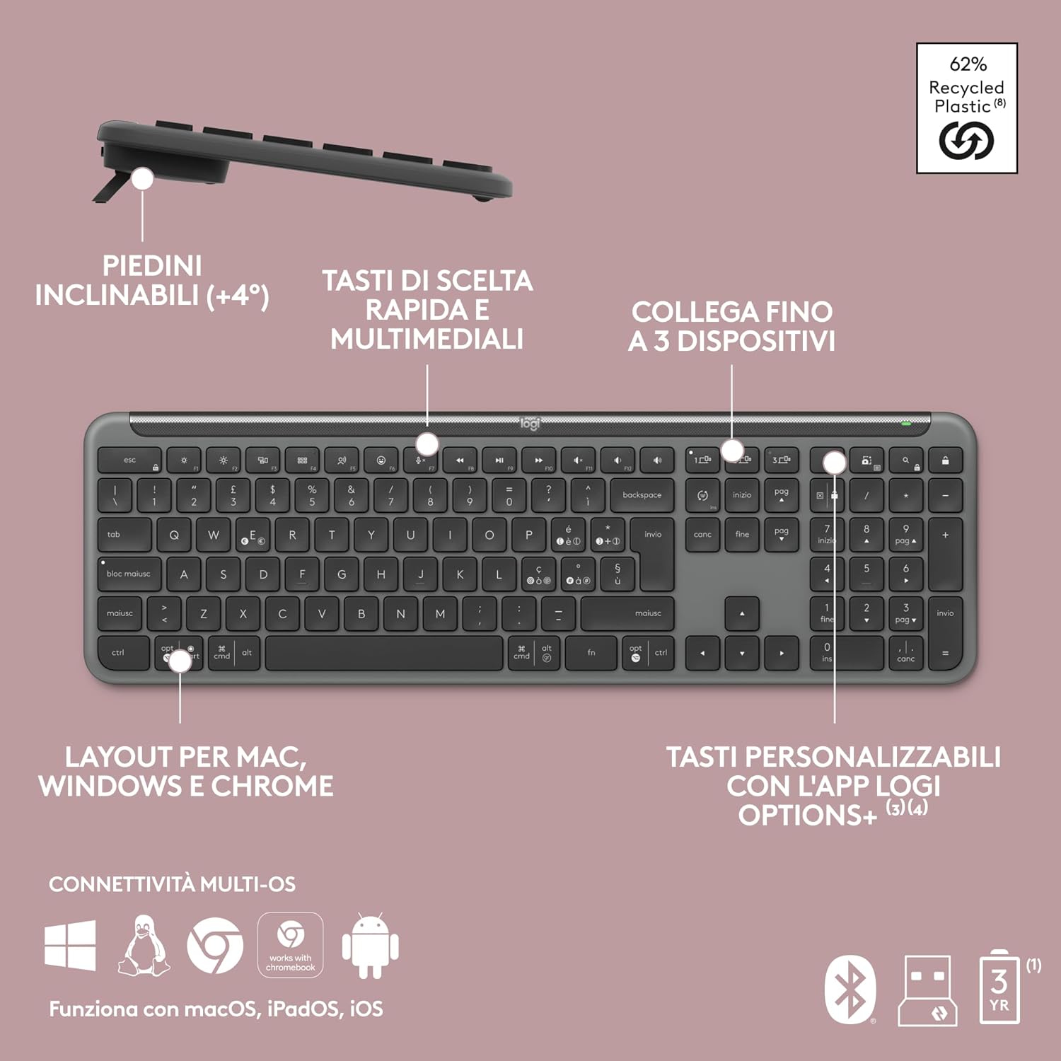 Logitech MK950 Signature Slim Kit Tastiera e Mouse Wireless - immagine 9