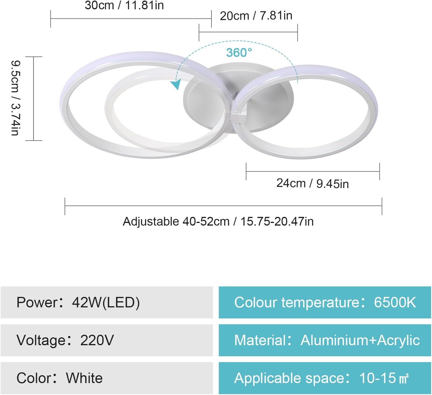 Delipop Plafoniera Led Soffitto Moderna 42W 52cm, Bianca - immagine 4