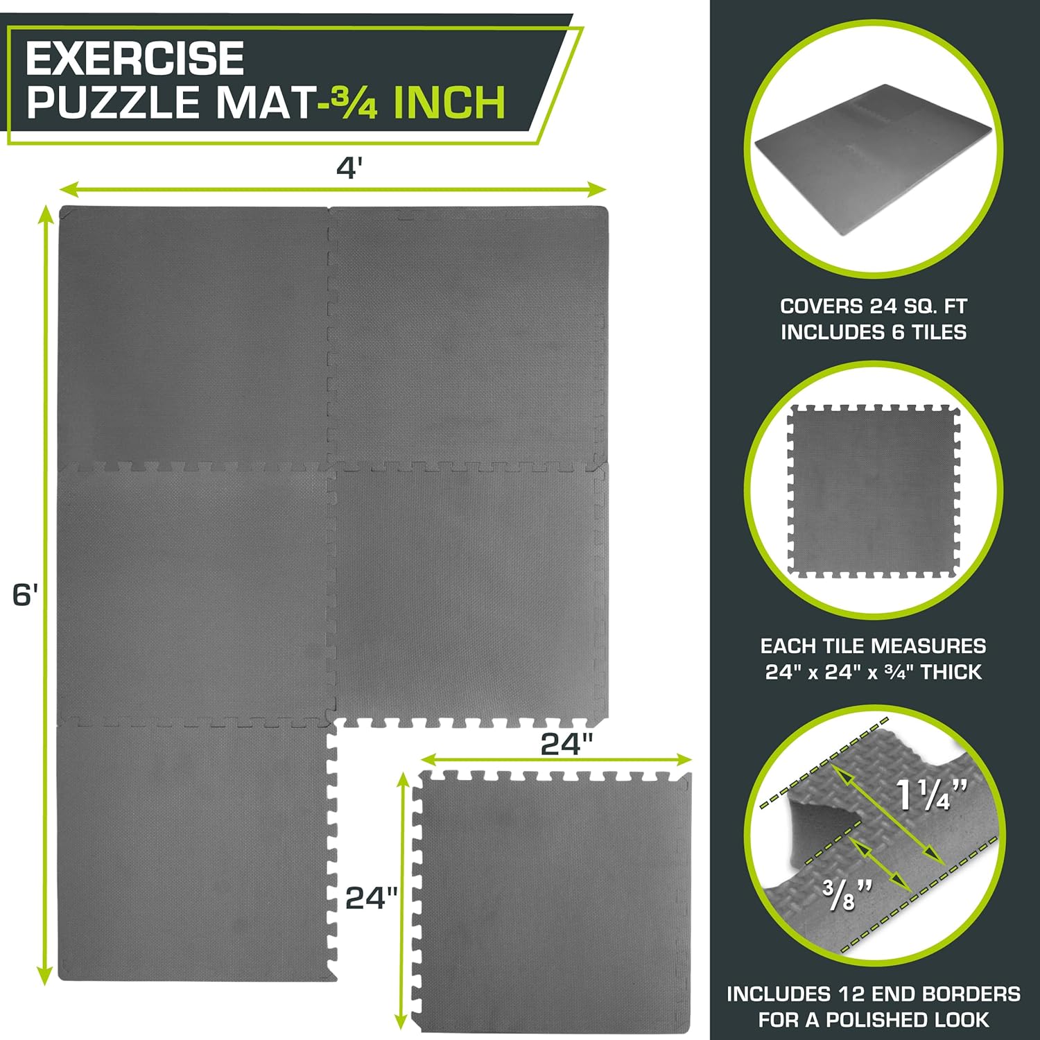 Prosourcefit Extra Thick Puzzle Exercise Mat ¾” and 1” - immagine 2