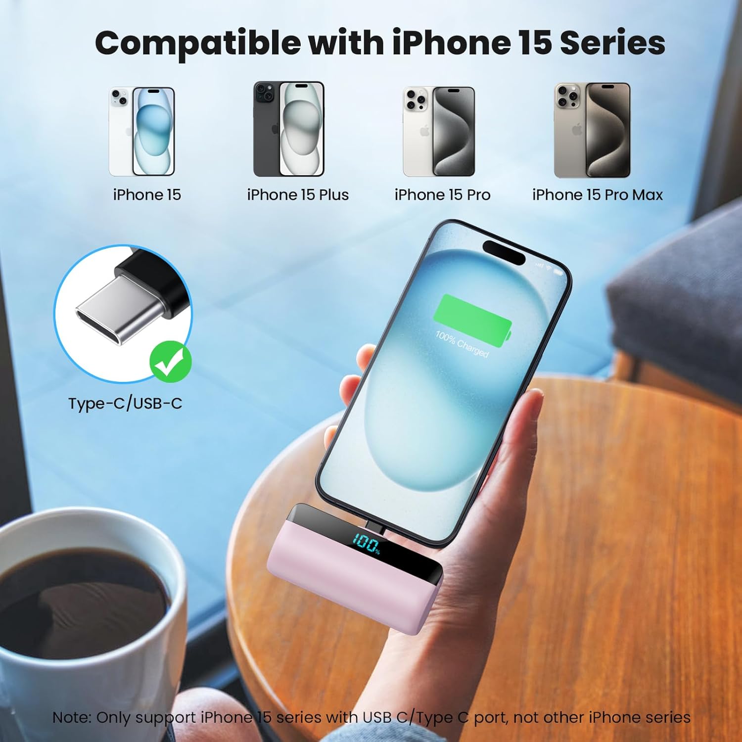 Feob Mini Power Bank USB C 5200mAh per iPhone 16/15, Rosa - immagine 2