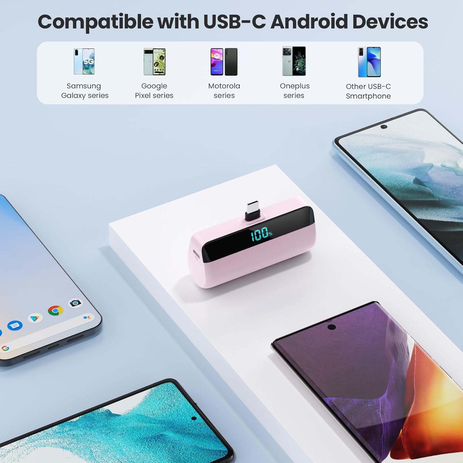 Feob Mini Power Bank USB C 5200mAh per iPhone 16/15, Rosa - immagine 3