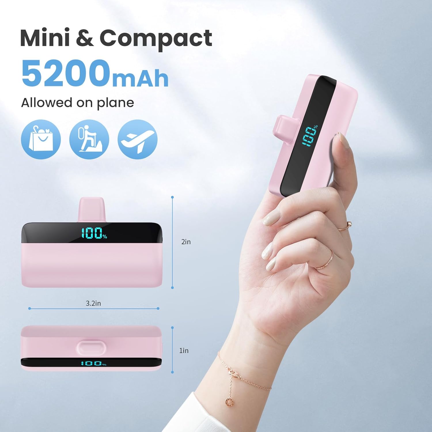 Feob Mini Power Bank USB C 5200mAh per iPhone 16/15, Rosa - immagine 4