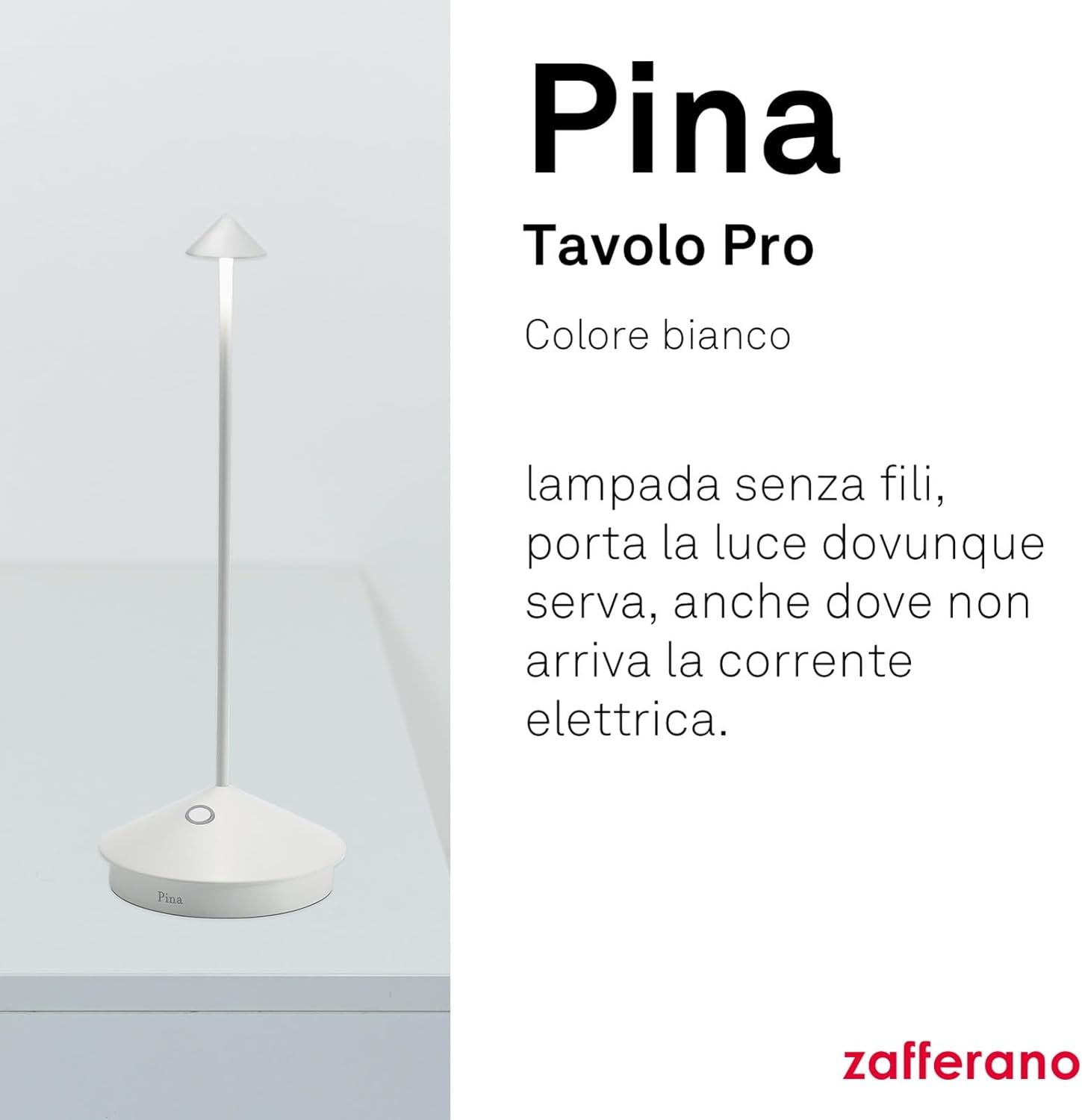 Zafferano Lampada Pina da Tavolo Ricaricabile, Bianco Opaco - immagine 3