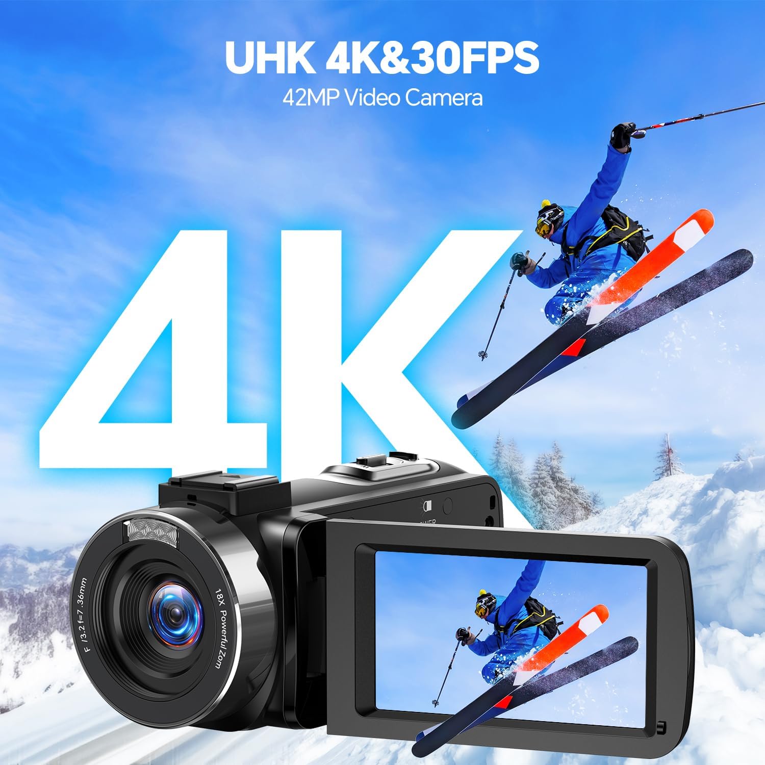 Videocamera 4K 42MP Vlog Camera con Zoom 18x - immagine 2