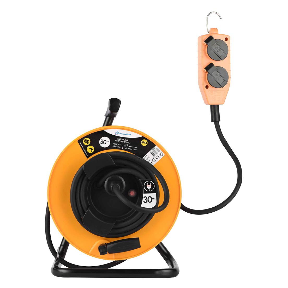 Electraline 49211 Avvolgicavo 30m IP44, Giallo/Nero