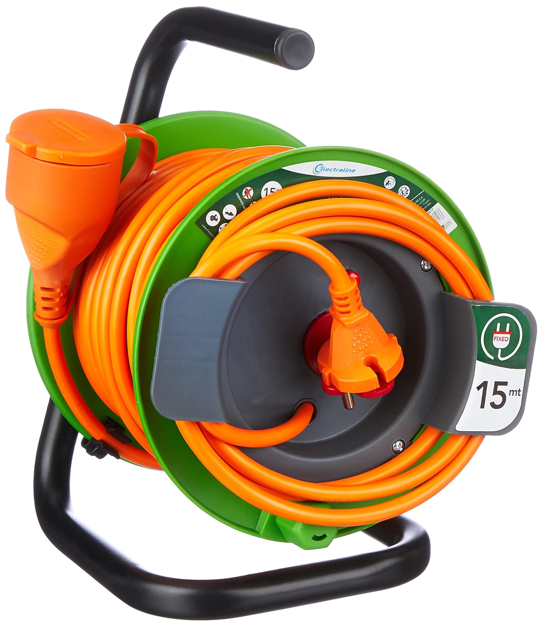 Electraline 208617-Avvolgicavo da giardino, 15 m, colore: verde