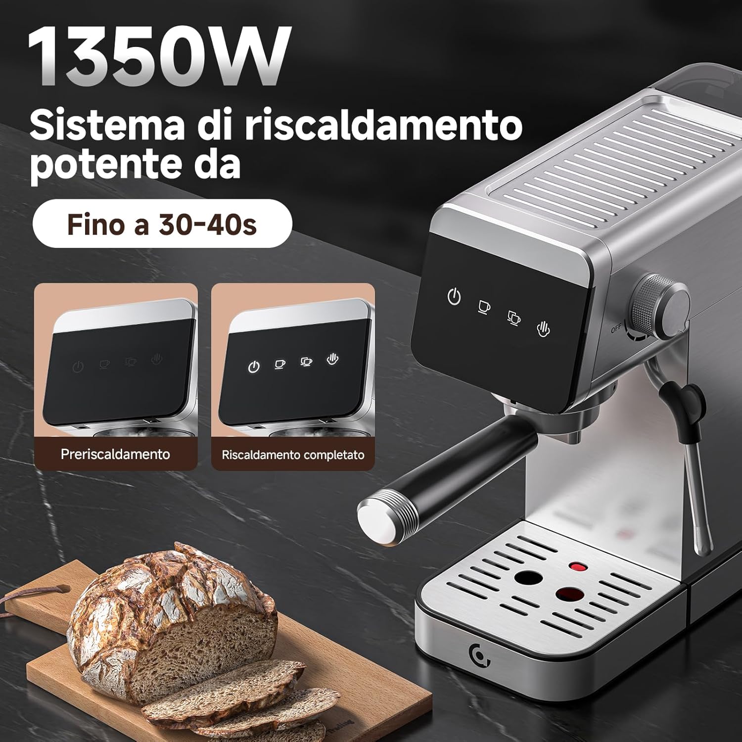 Amzchef Macchina Caffè Espresso 20 Bar 1350W - immagine 3