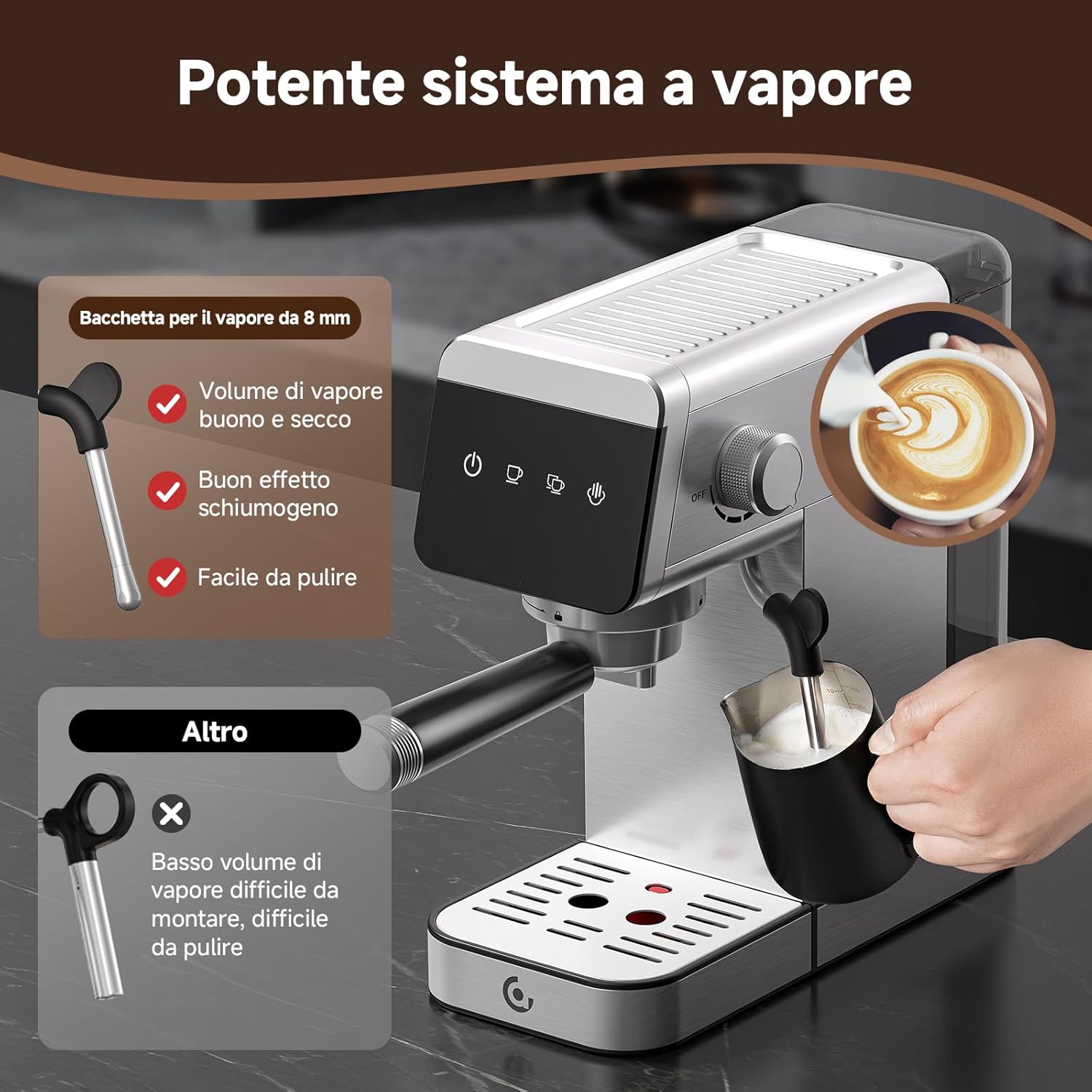 Amzchef Macchina Caffè Espresso 20 Bar 1350W - immagine 5