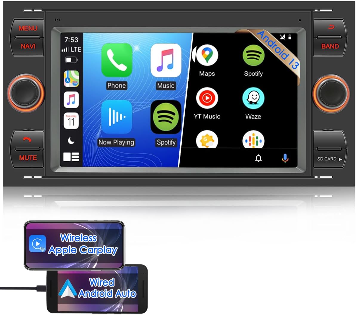 Autoradio Android Carplay 2 DIN 7'' per Ford Focus/C-max - immagine 1