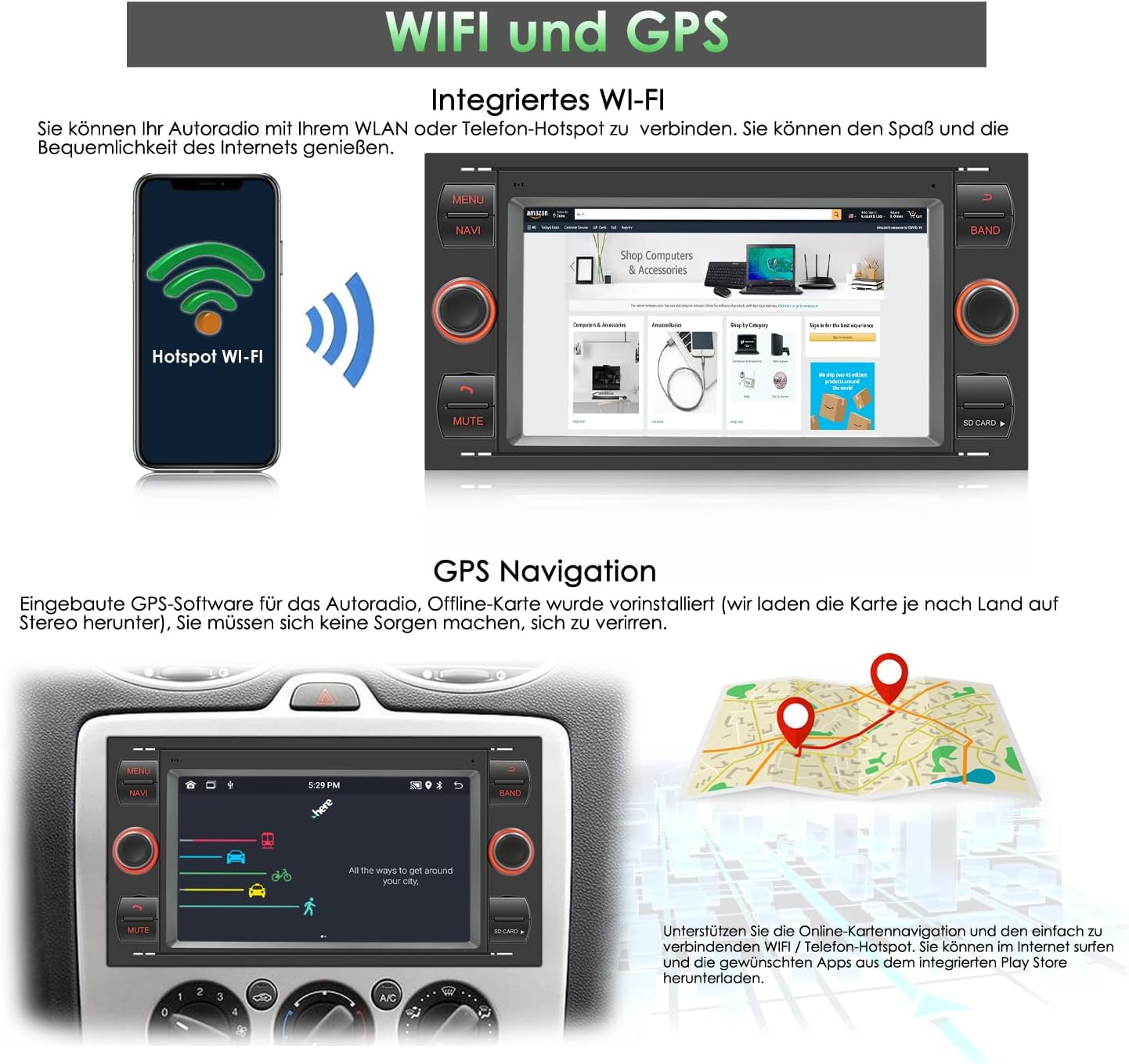 Autoradio Android Carplay 2 DIN 7'' per Ford Focus/C-max - immagine 6