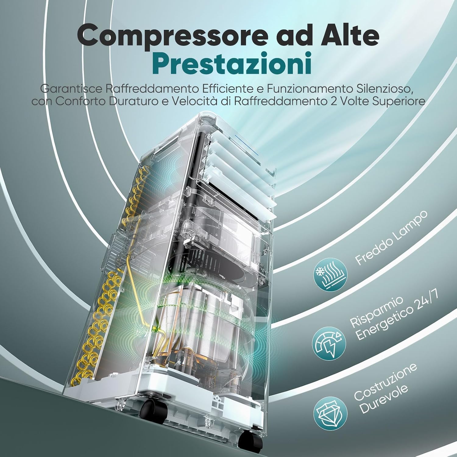Condizionatore Portatile 9000 BTU 4 in 1 con Deumidificatore | Kgogo | Velz