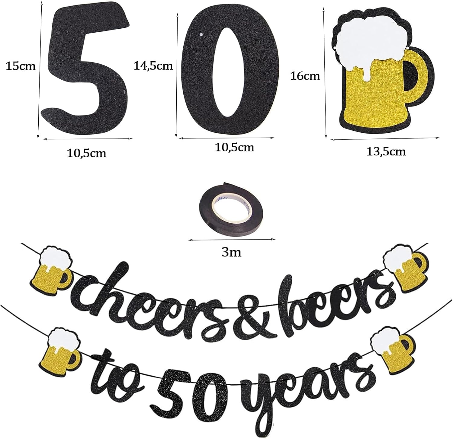 Decorazione 50° Compleanno Nera e Oro con Glitter - immagine 2