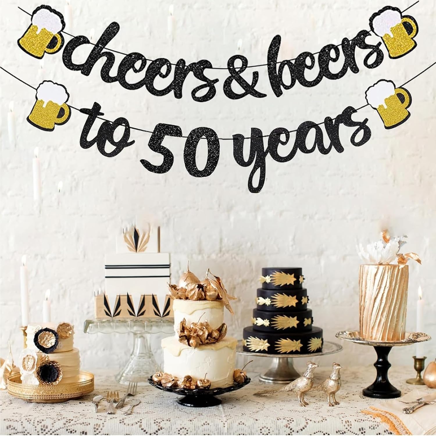 Decorazione 50° Compleanno Nera e Oro con Glitter - immagine 3