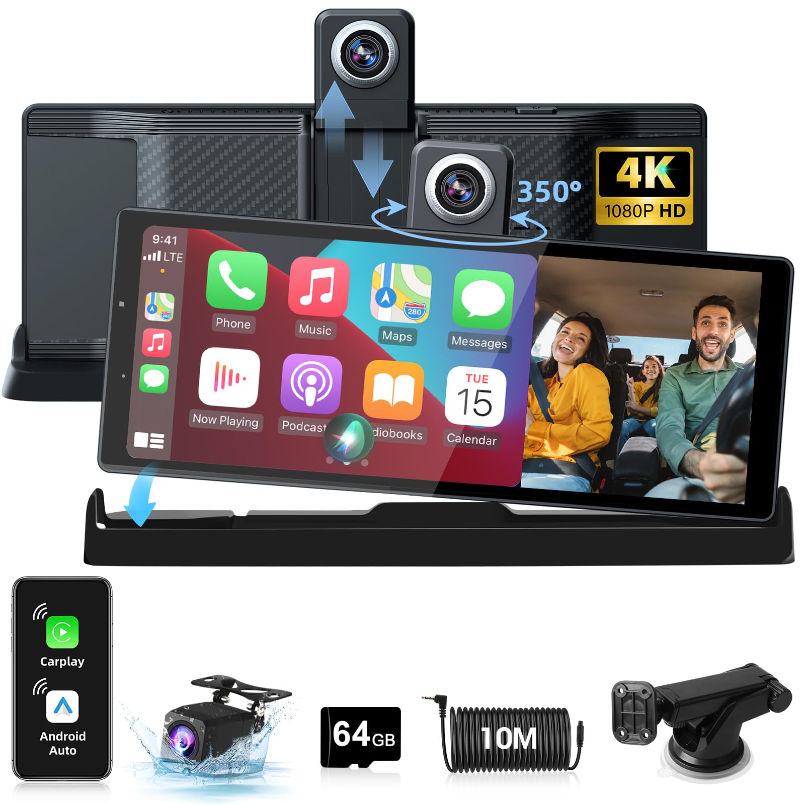 Carplay Android Auto Display Wireless con Dashcam 4K